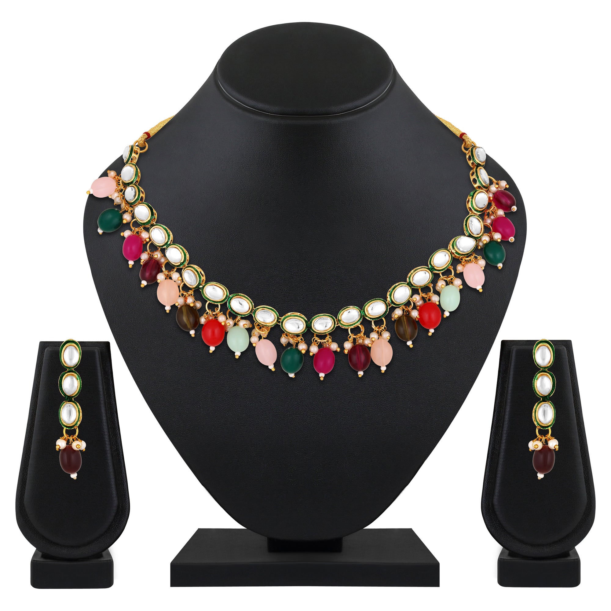 Meenakari Work Multicolur Pearls kundan Chokar Necklace Set