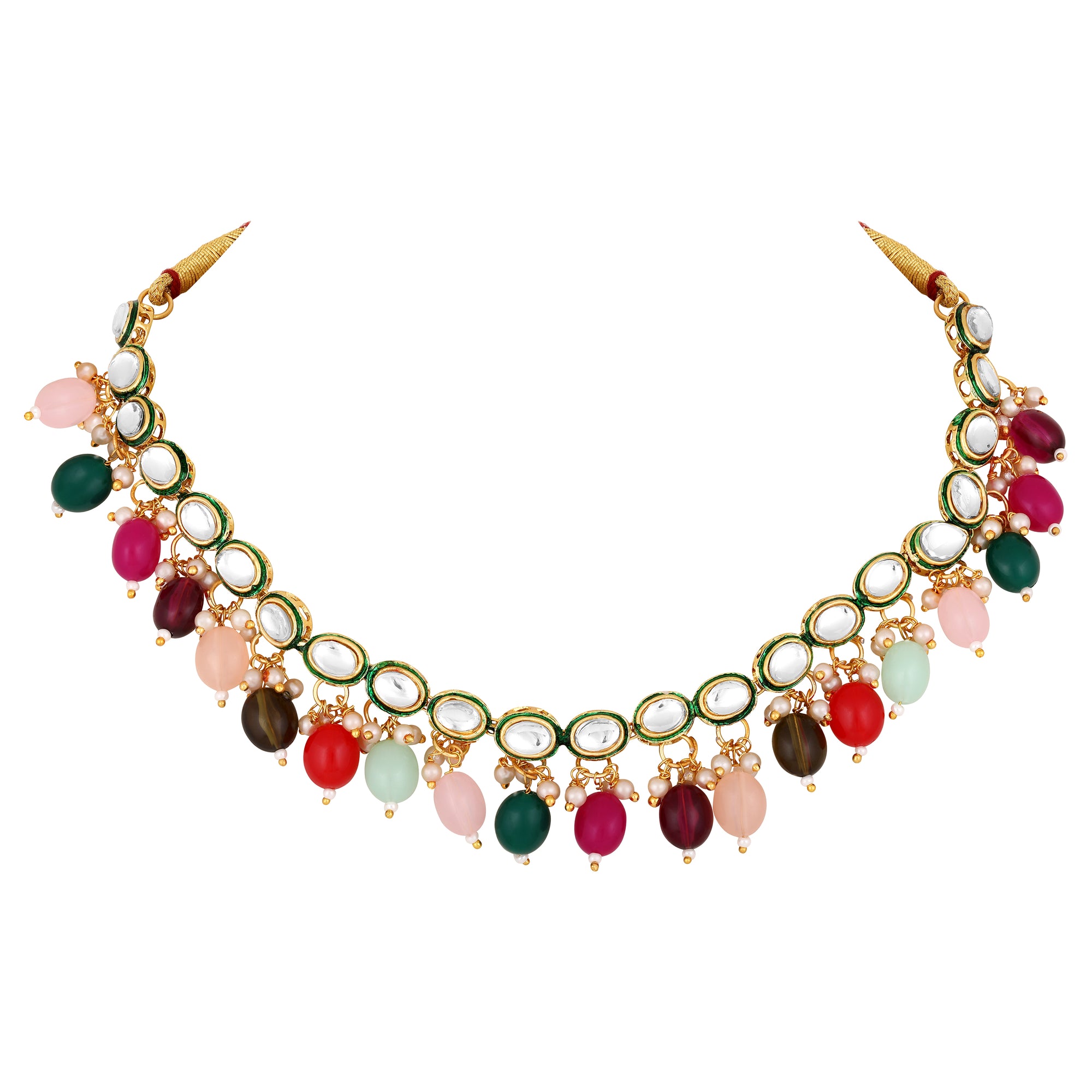 Meenakari Work Multicolur Pearls kundan Chokar Necklace Set