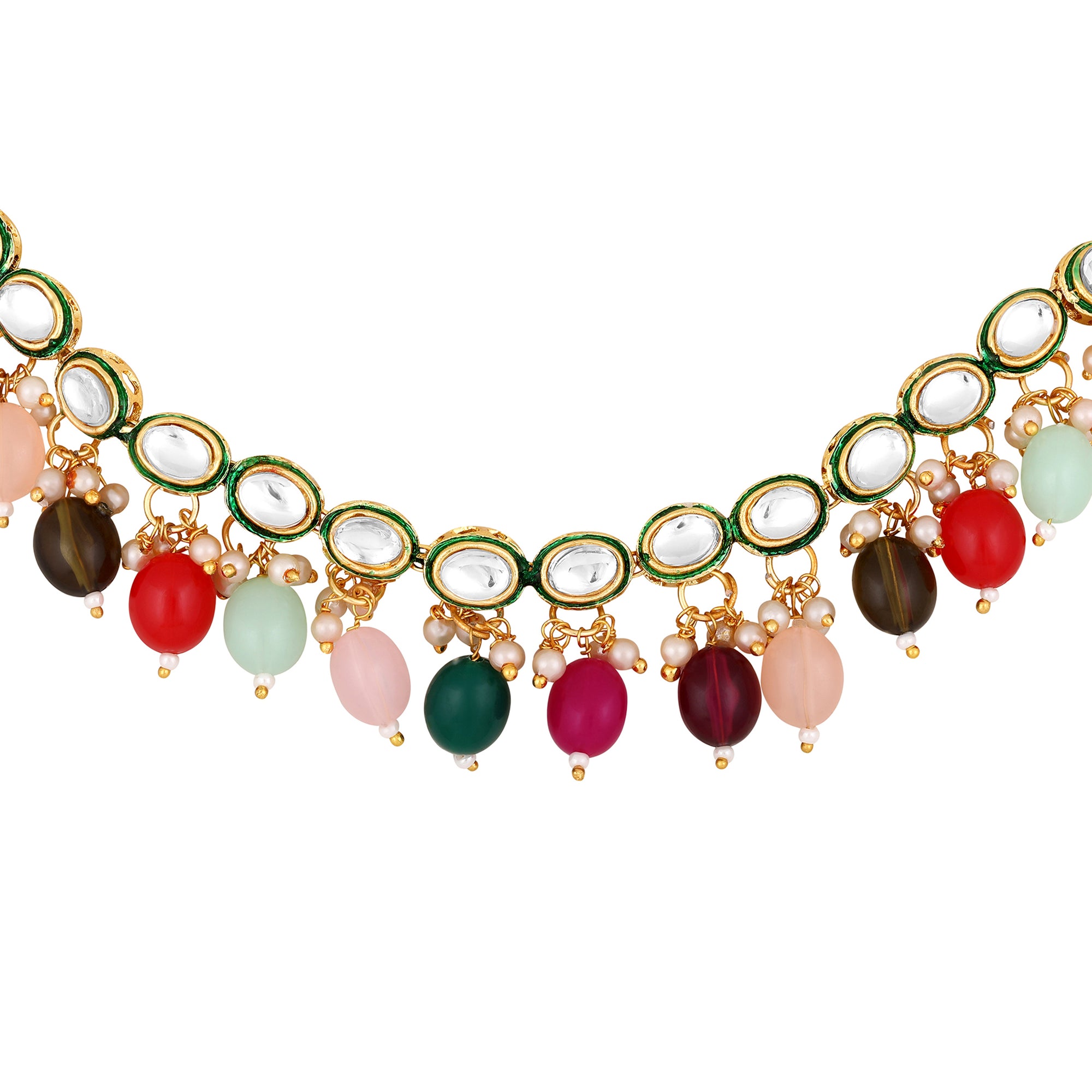 Meenakari Work Multicolur Pearls kundan Chokar Necklace Set