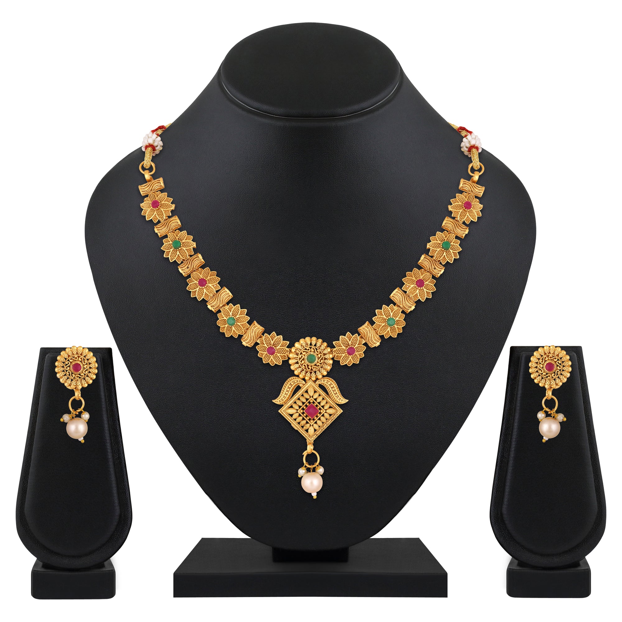 Floral Shaped Kundan Necklace Set