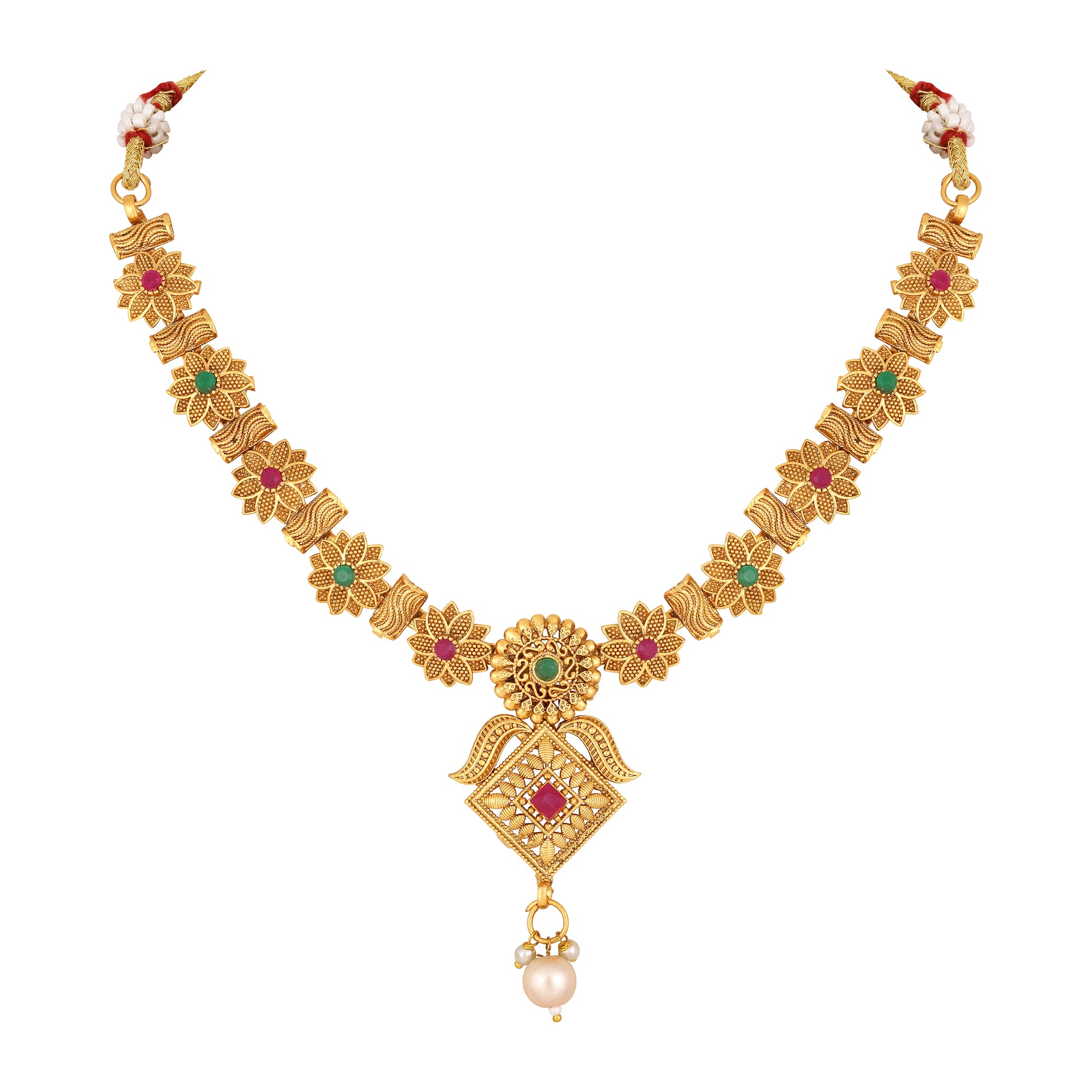Floral Shaped Kundan Necklace Set