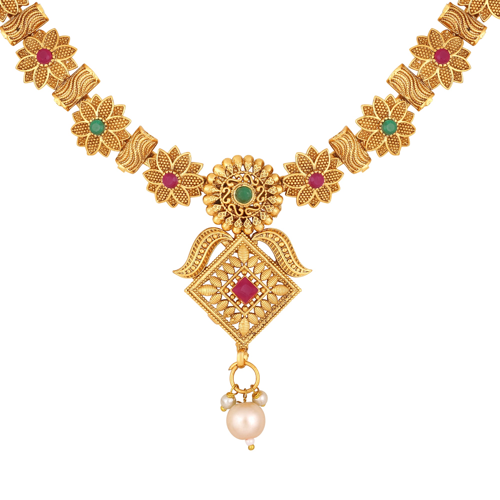 Floral Shaped Kundan Necklace Set
