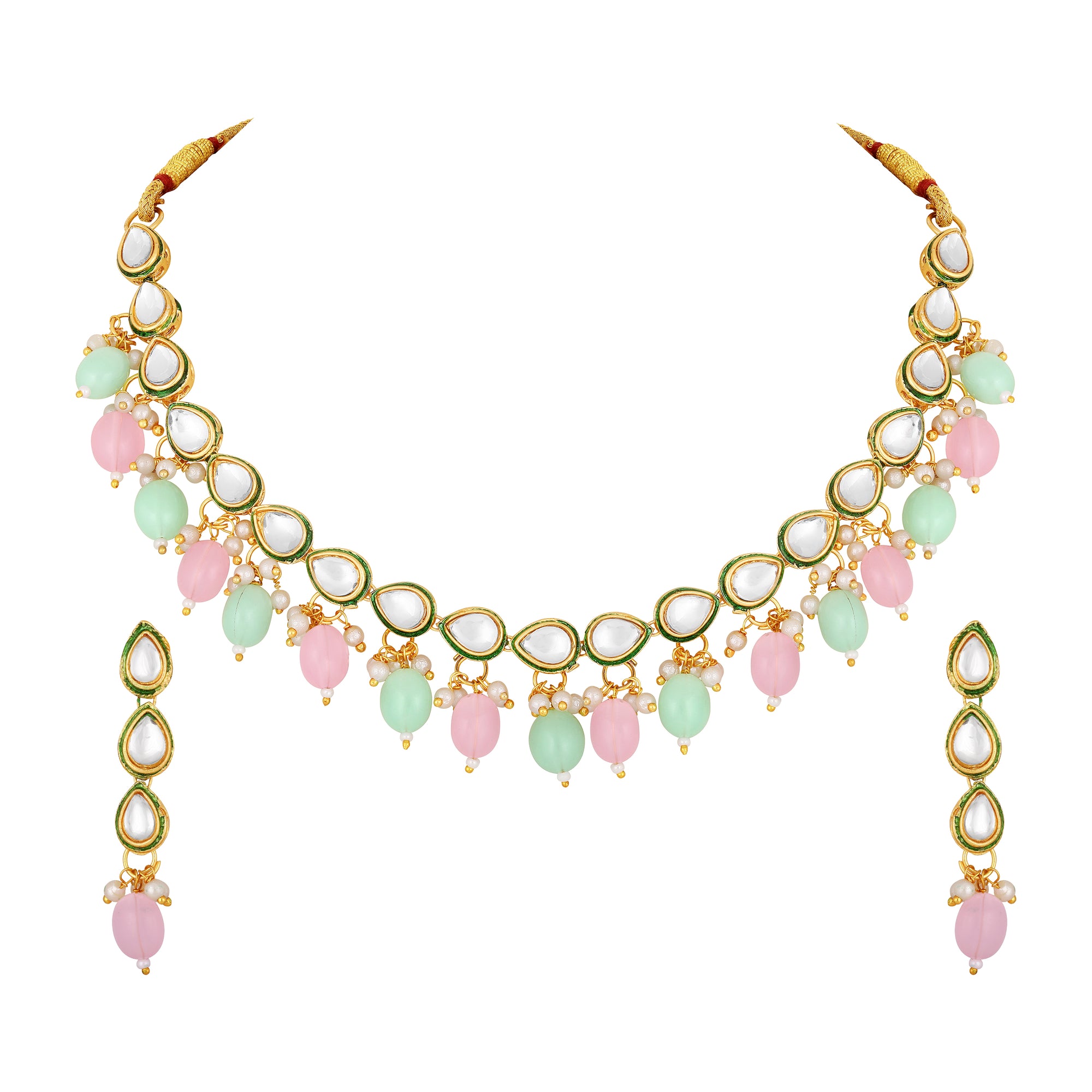 Meenakari Work Multicoloured Kundan Necklace Set
