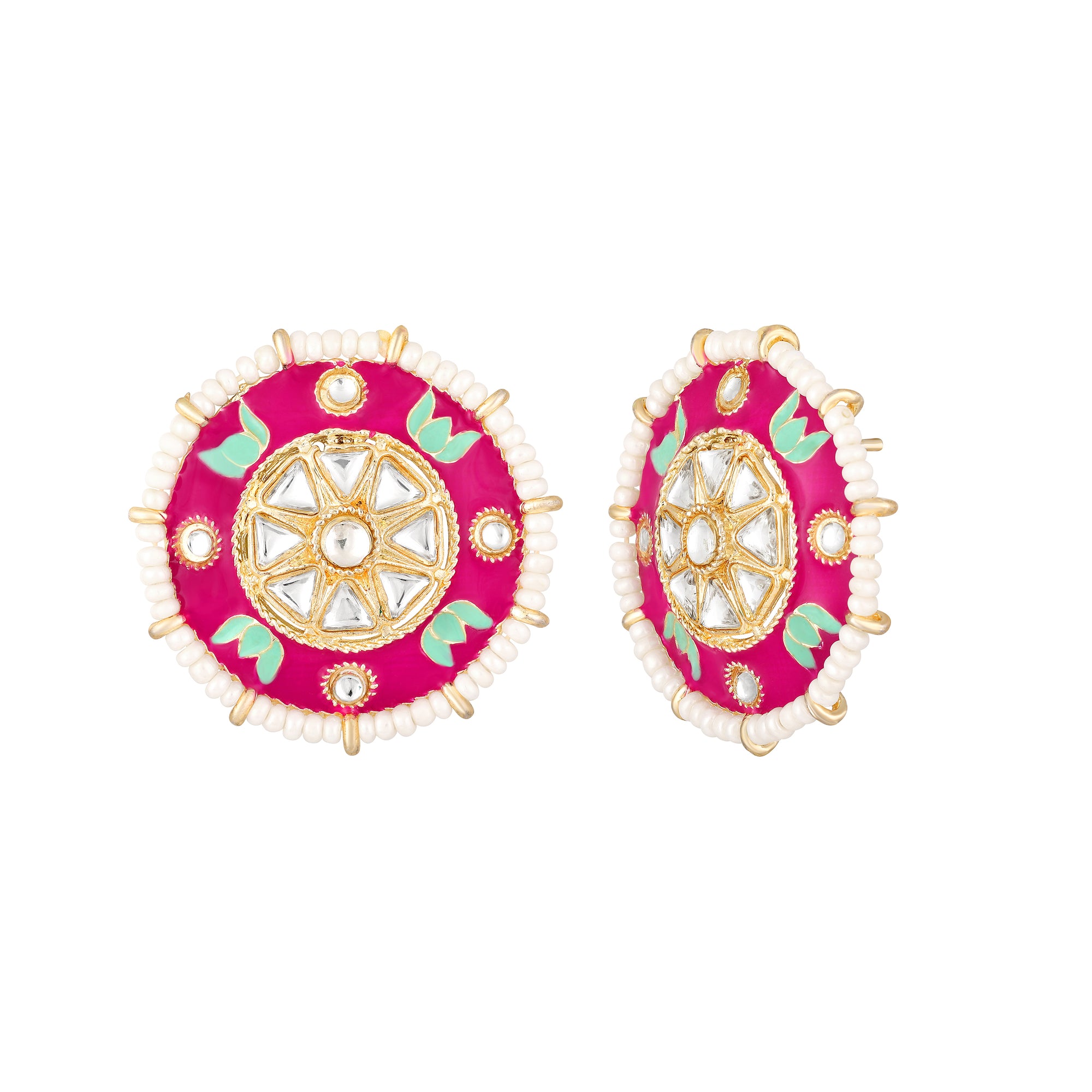 Floral Meenakari Work White Kundan Chokar Necklace Set