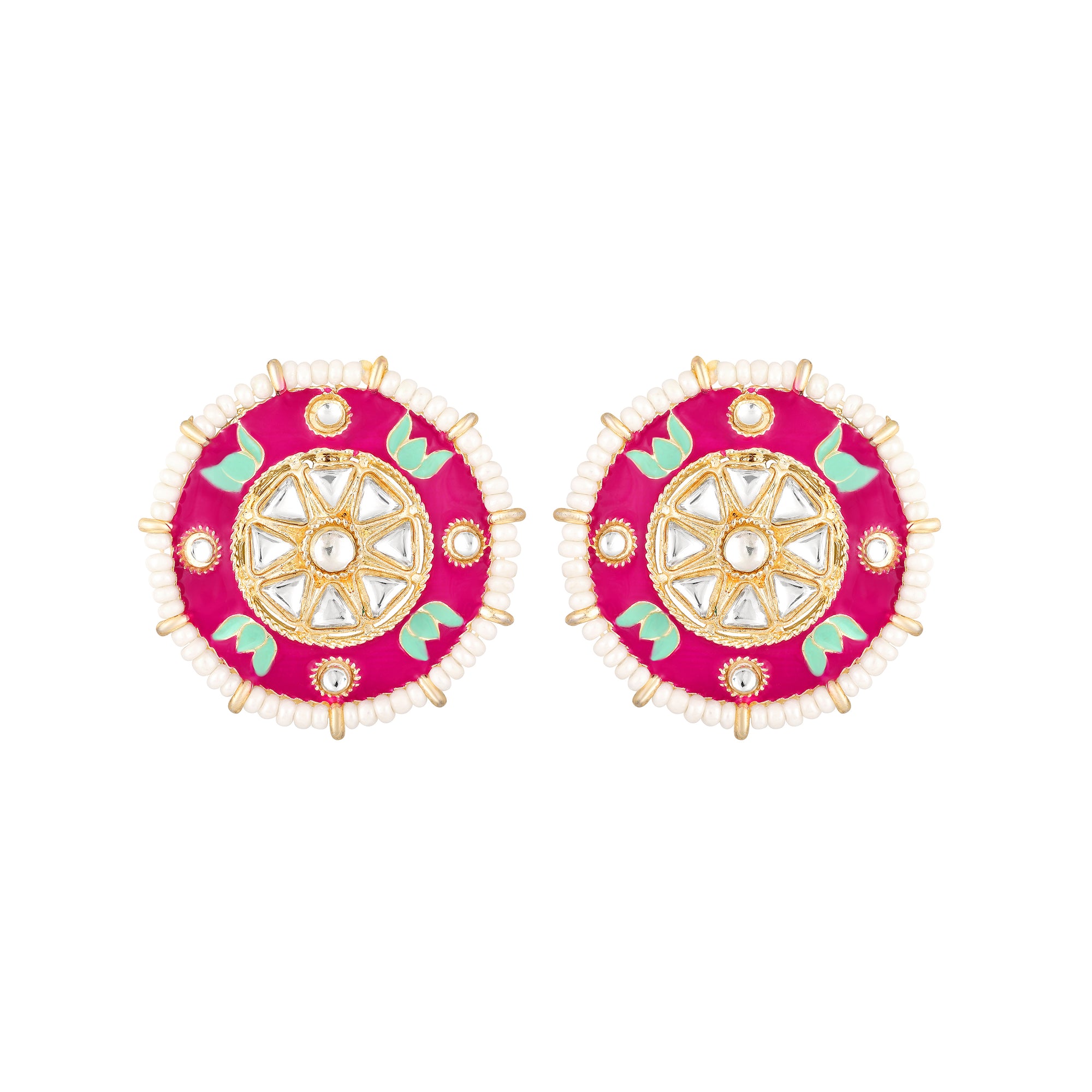 Floral Meenakari Work White Kundan Chokar Necklace Set