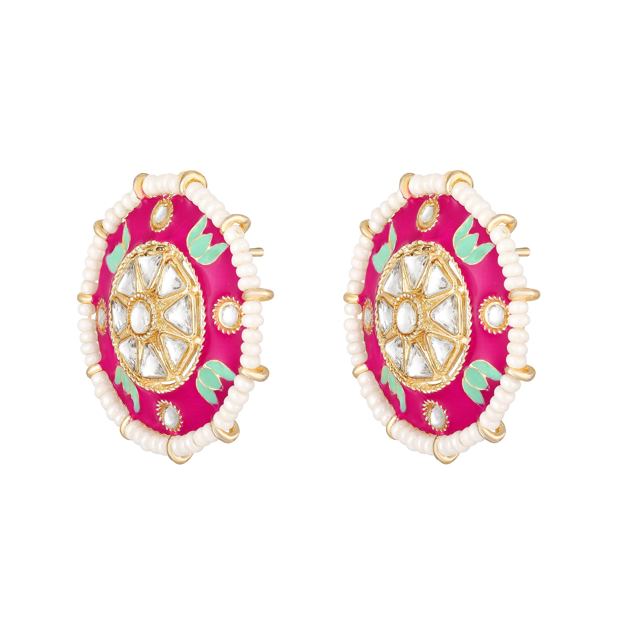 Floral Meenakari Work White Kundan Chokar Necklace Set