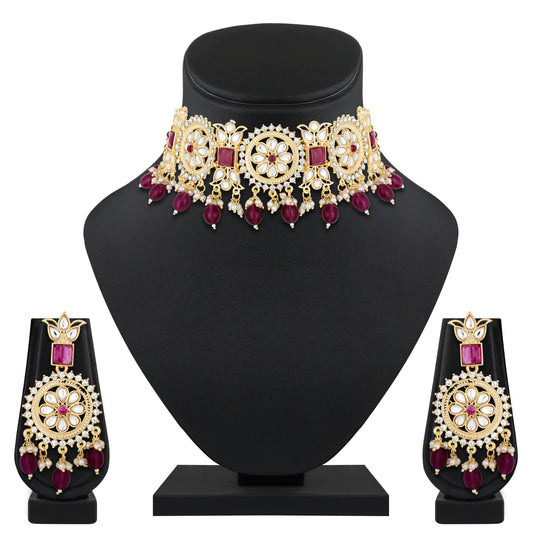 Aritficial Pearl and Kundan Floral Chokar Jewellery Set