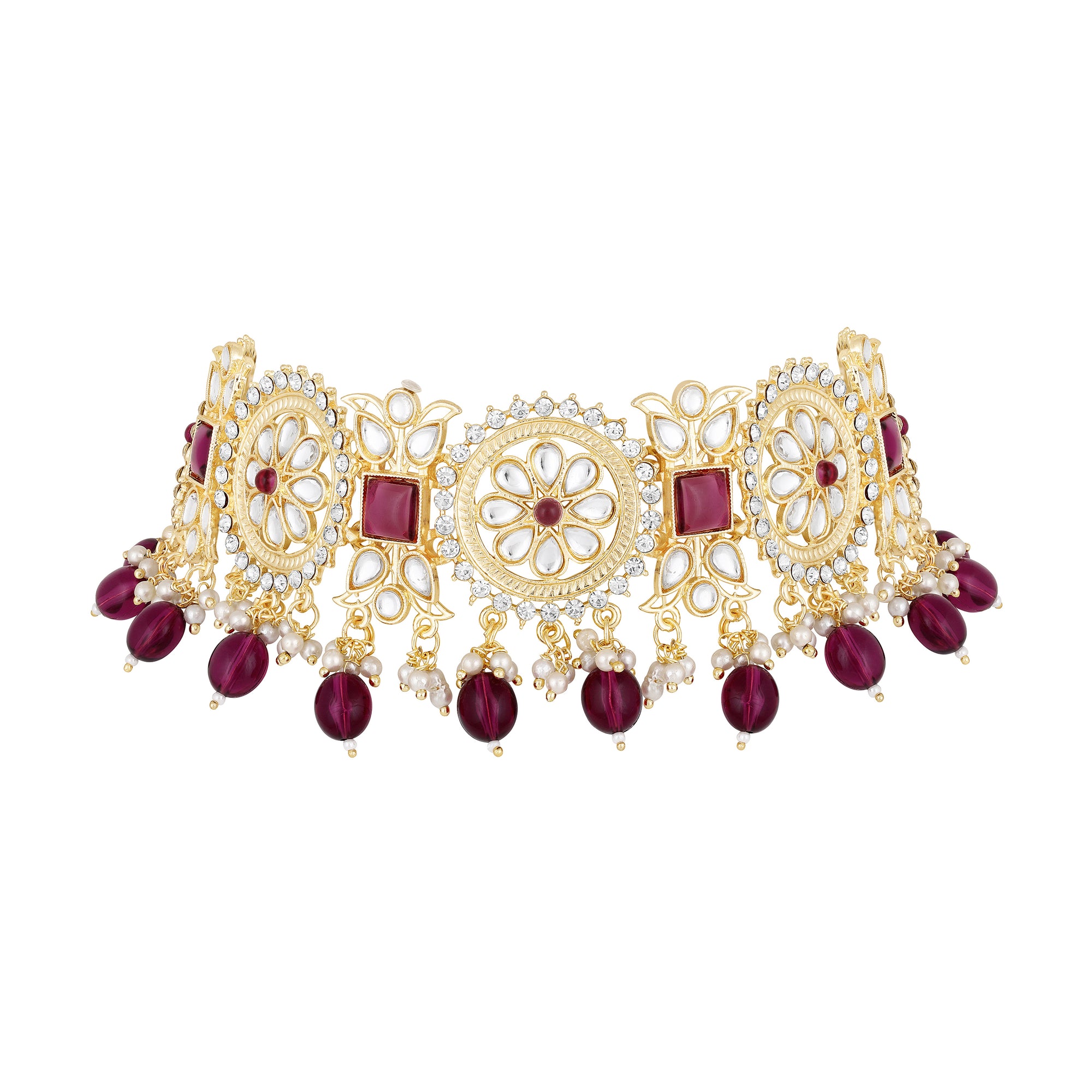 Aritficial Pearl and Kundan Floral Chokar Jewellery Set