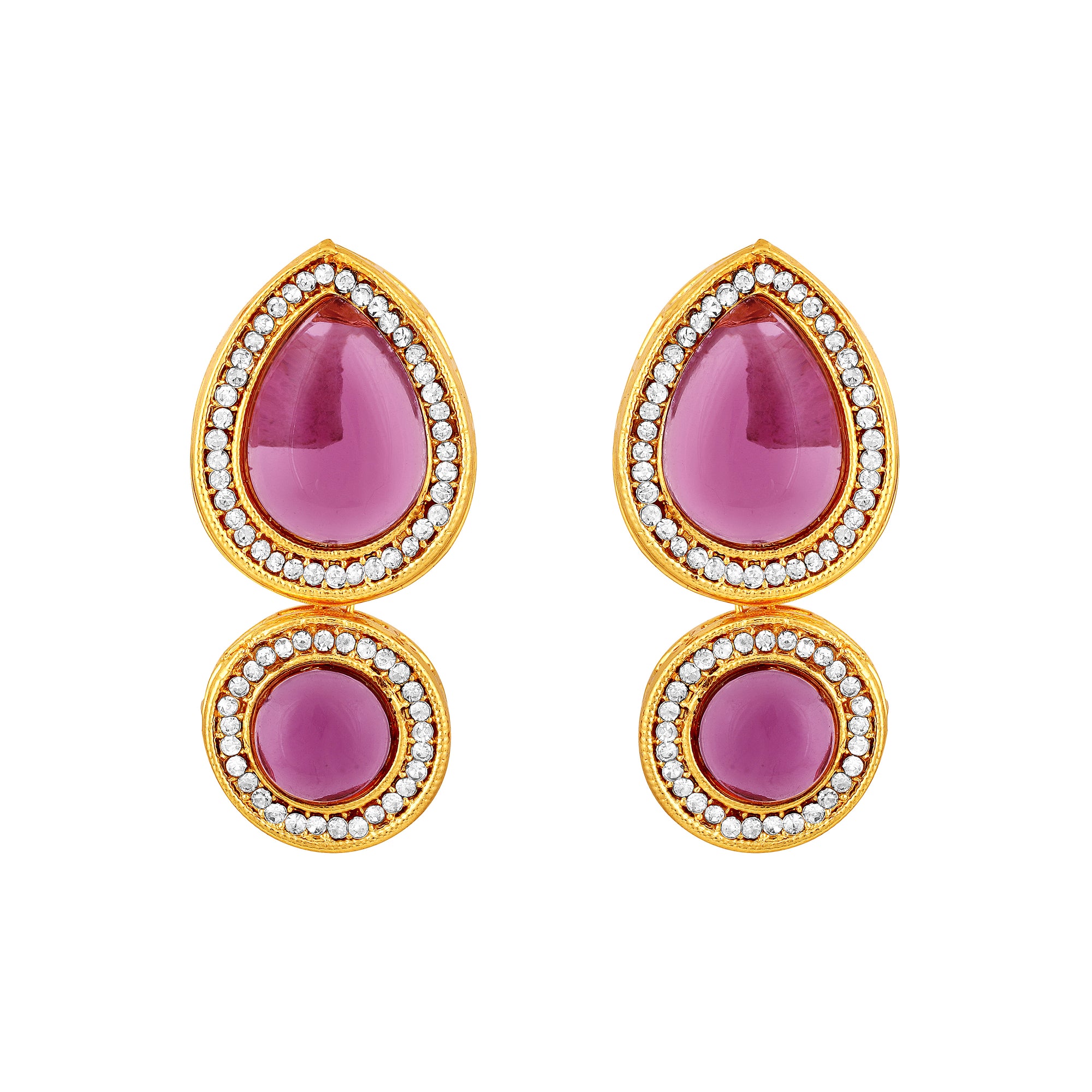 Glassy Purple Kundan Earrings