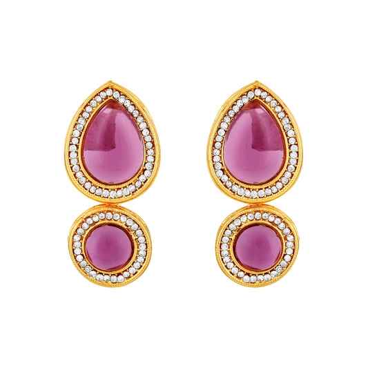 Glassy Purple Kundan Earrings
