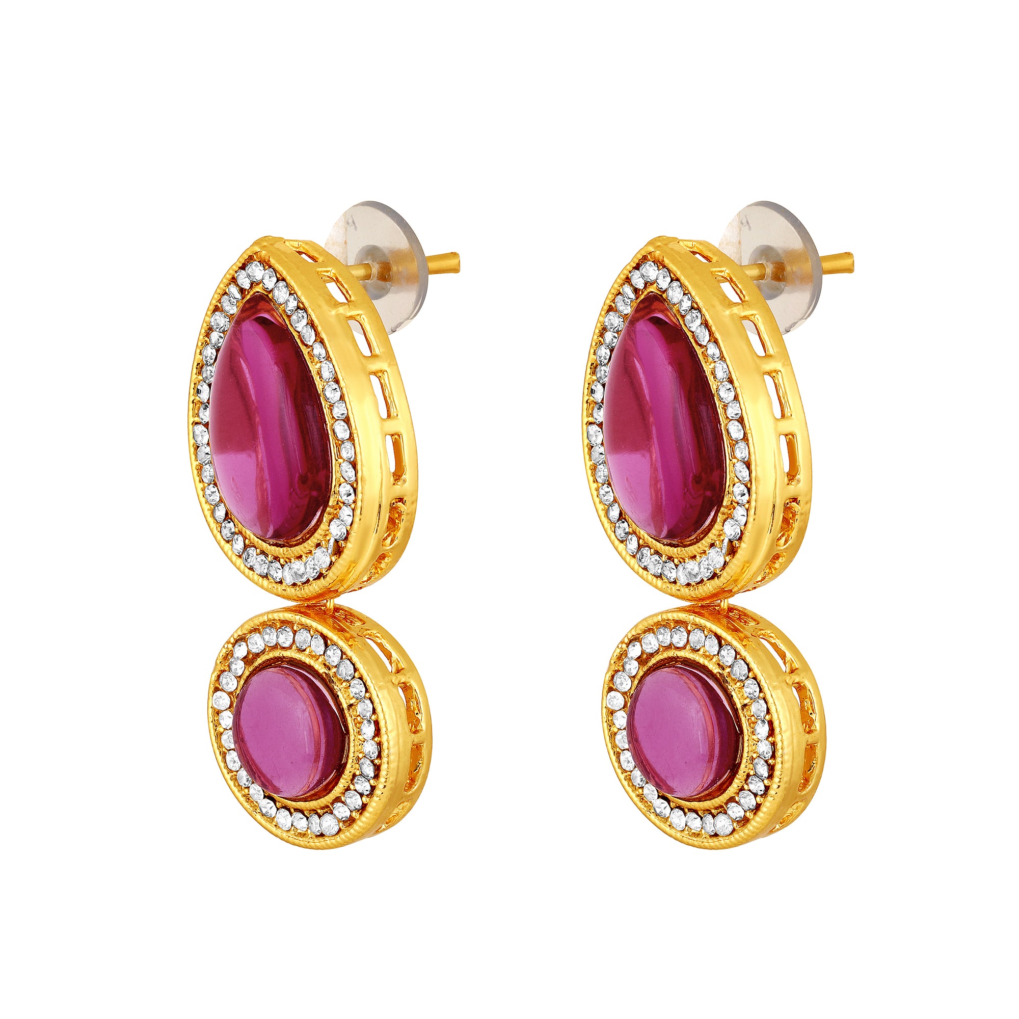 Glassy Purple Kundan Earrings
