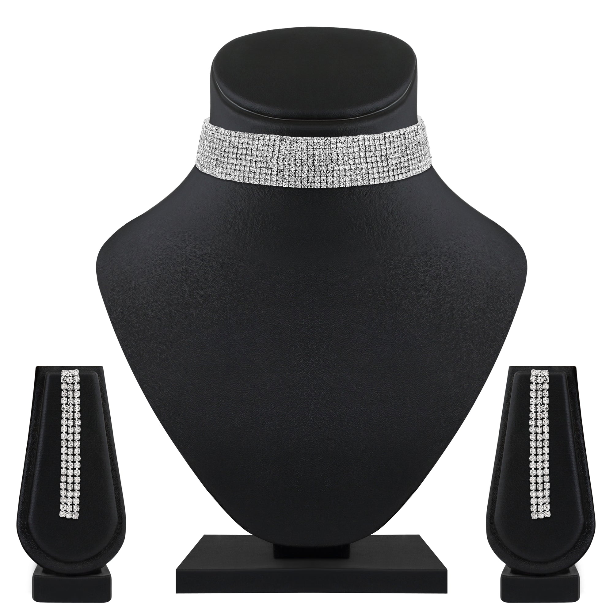 Rhodium Plated Studed Choker Necklace Set