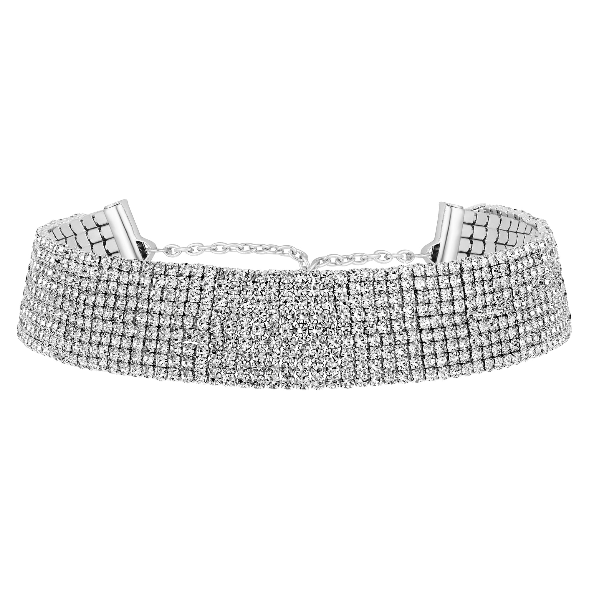 Rhodium Plated Studed Choker Necklace Set