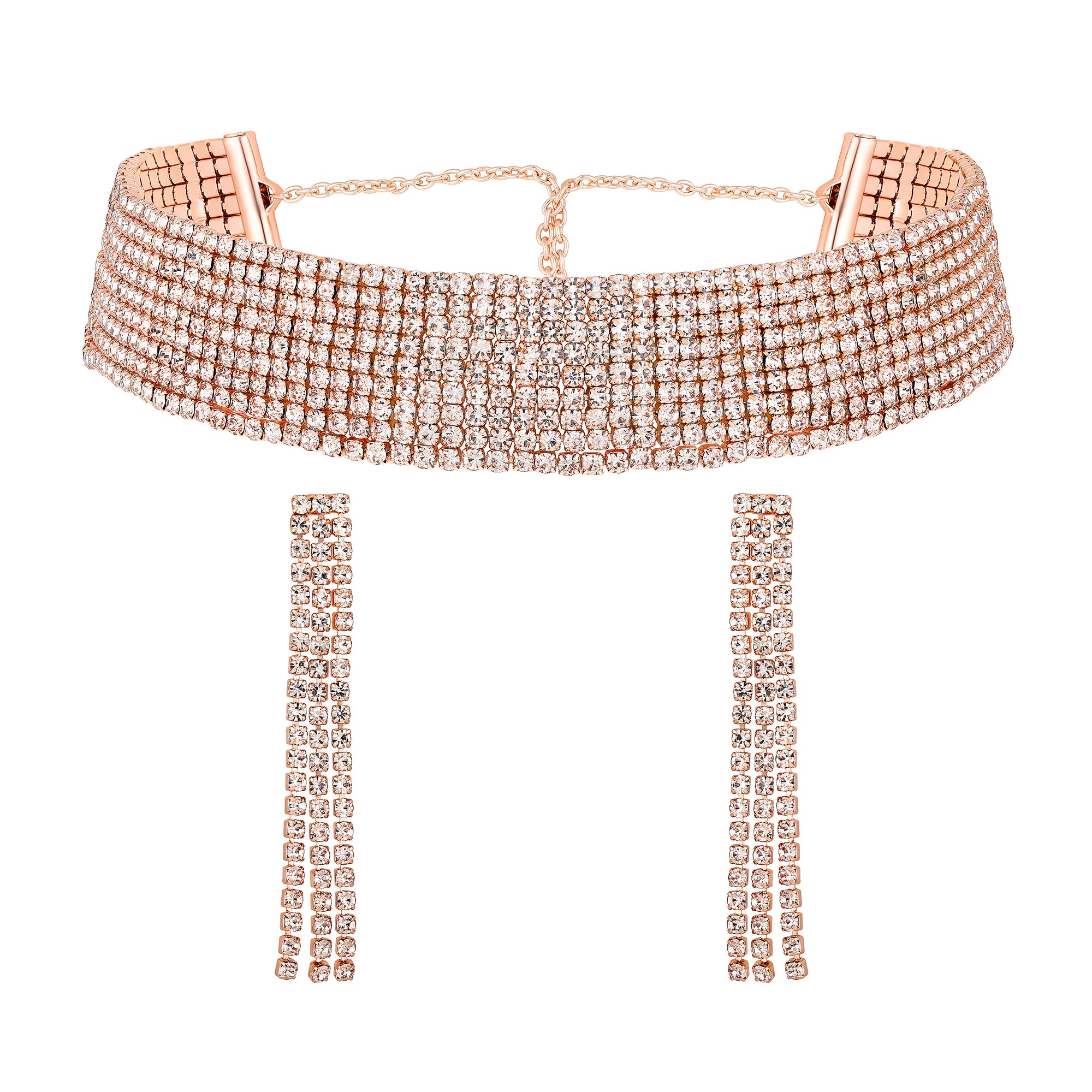 Rhodium Plated Studed Choker Necklace Set