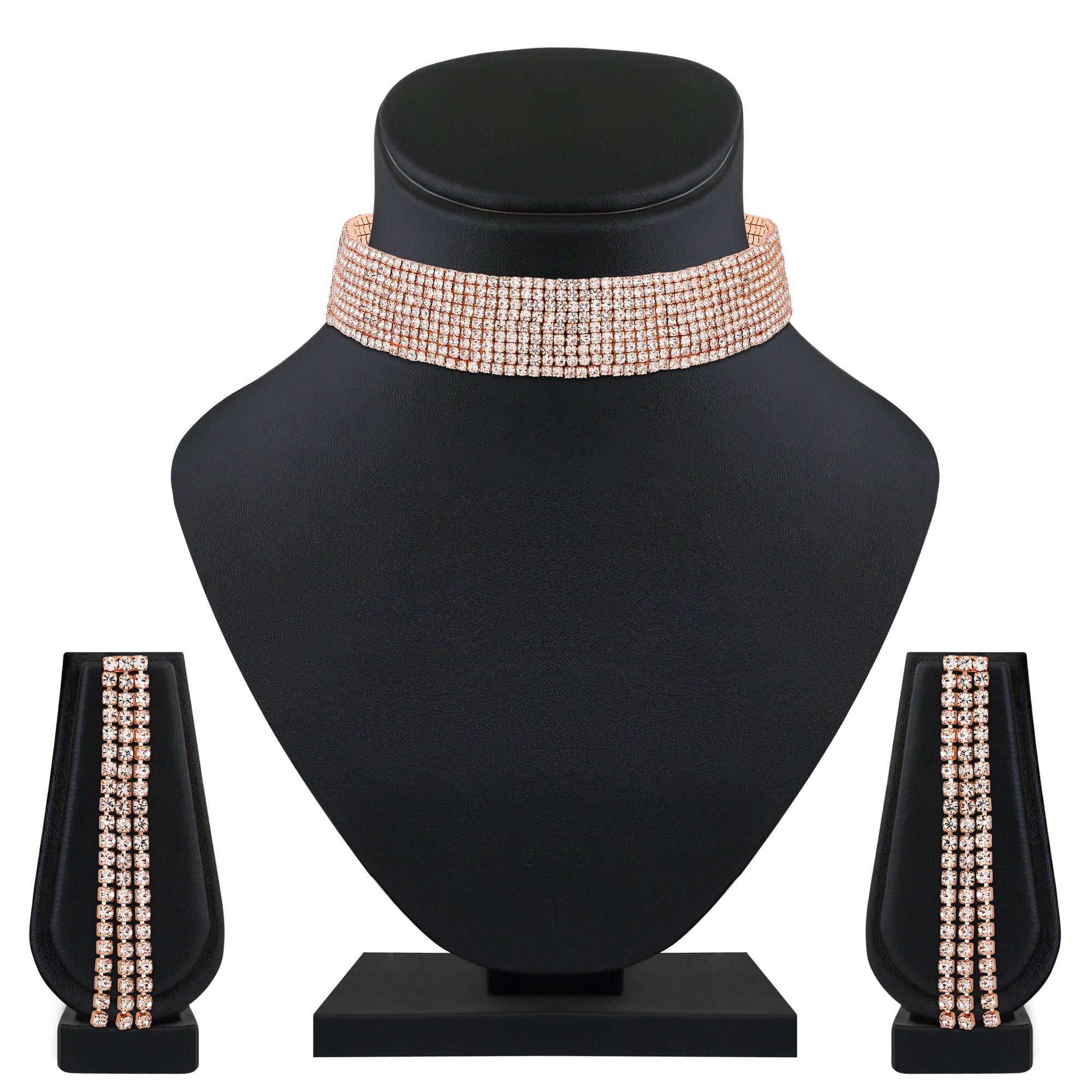 Rhodium Plated Studed Choker Necklace Set