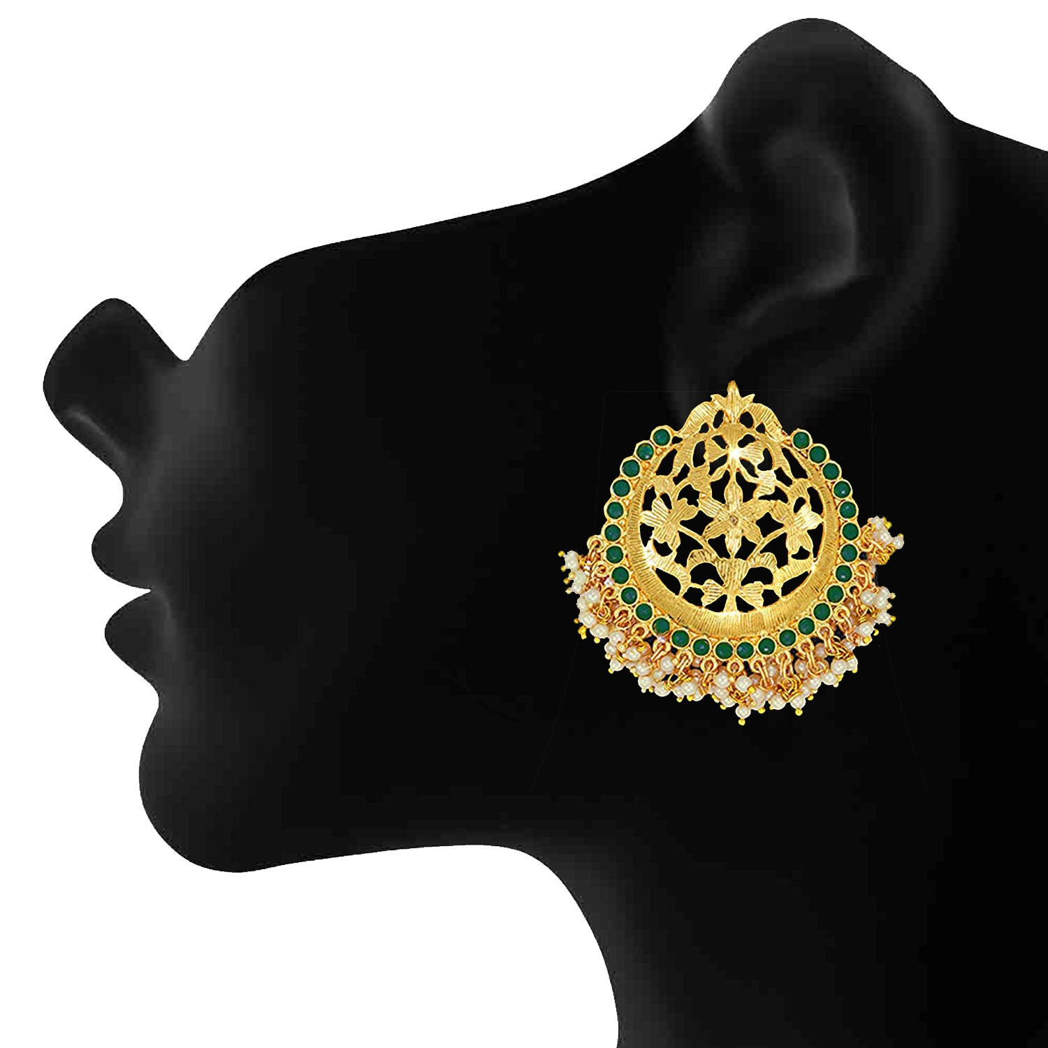 Traditional Green Kundan and Pearl Round Dangle Earring