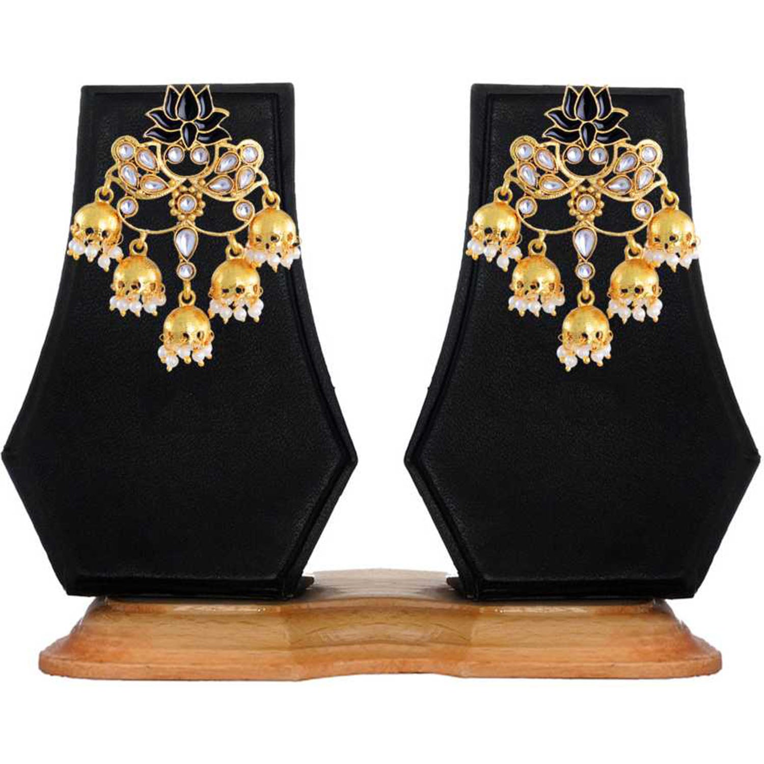 Traditional Pearl and Kundan Meenakari Lotus Jhumki Earring