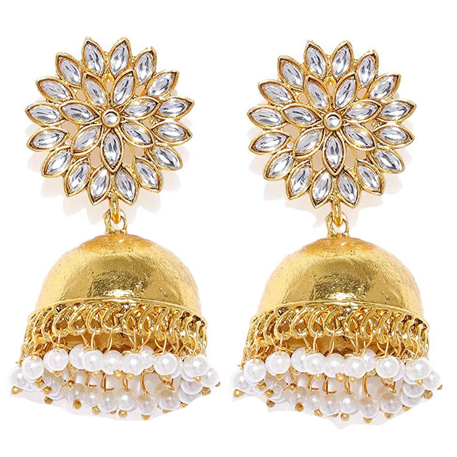 Traditional Floral Kundan and Pearl Drop Jhumki Earring