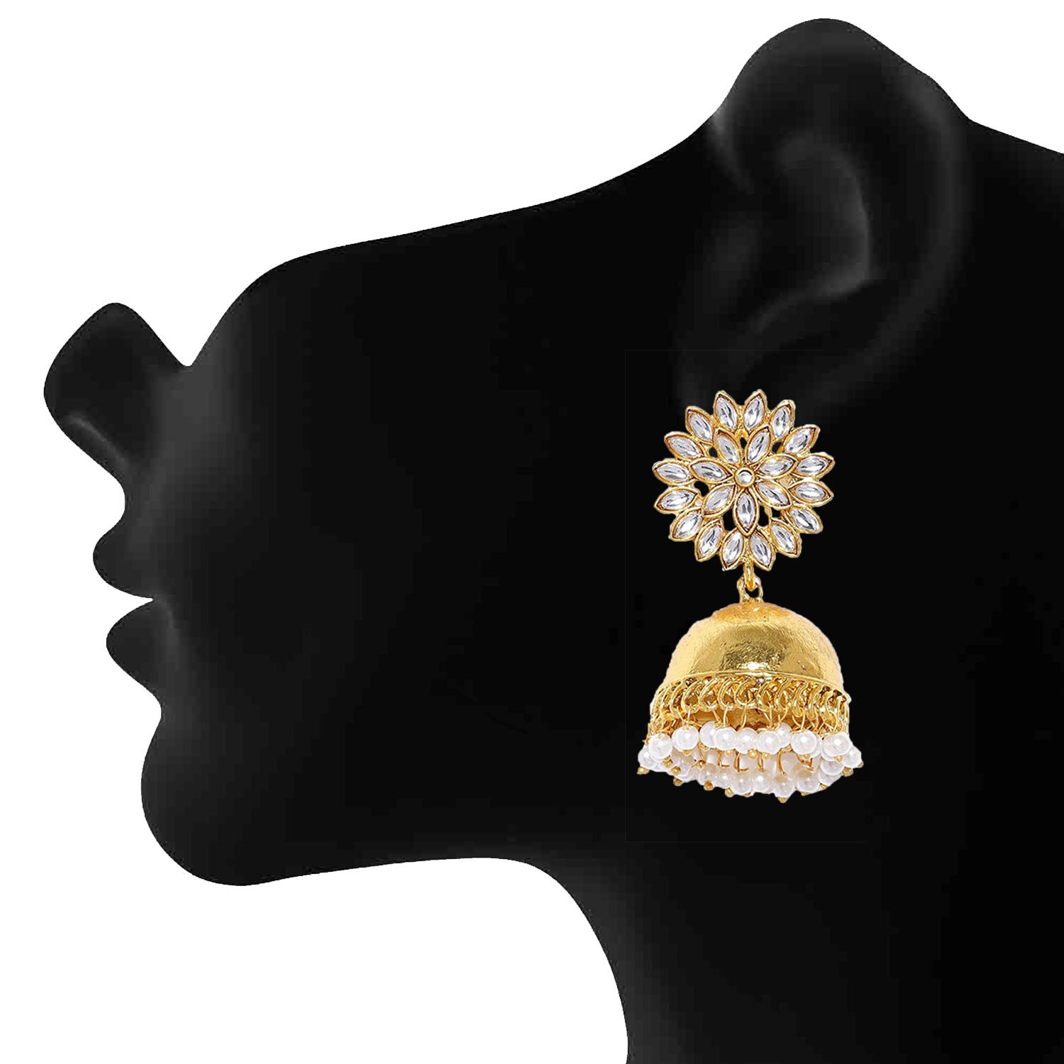 Traditional Floral Kundan and Pearl Drop Jhumki Earring