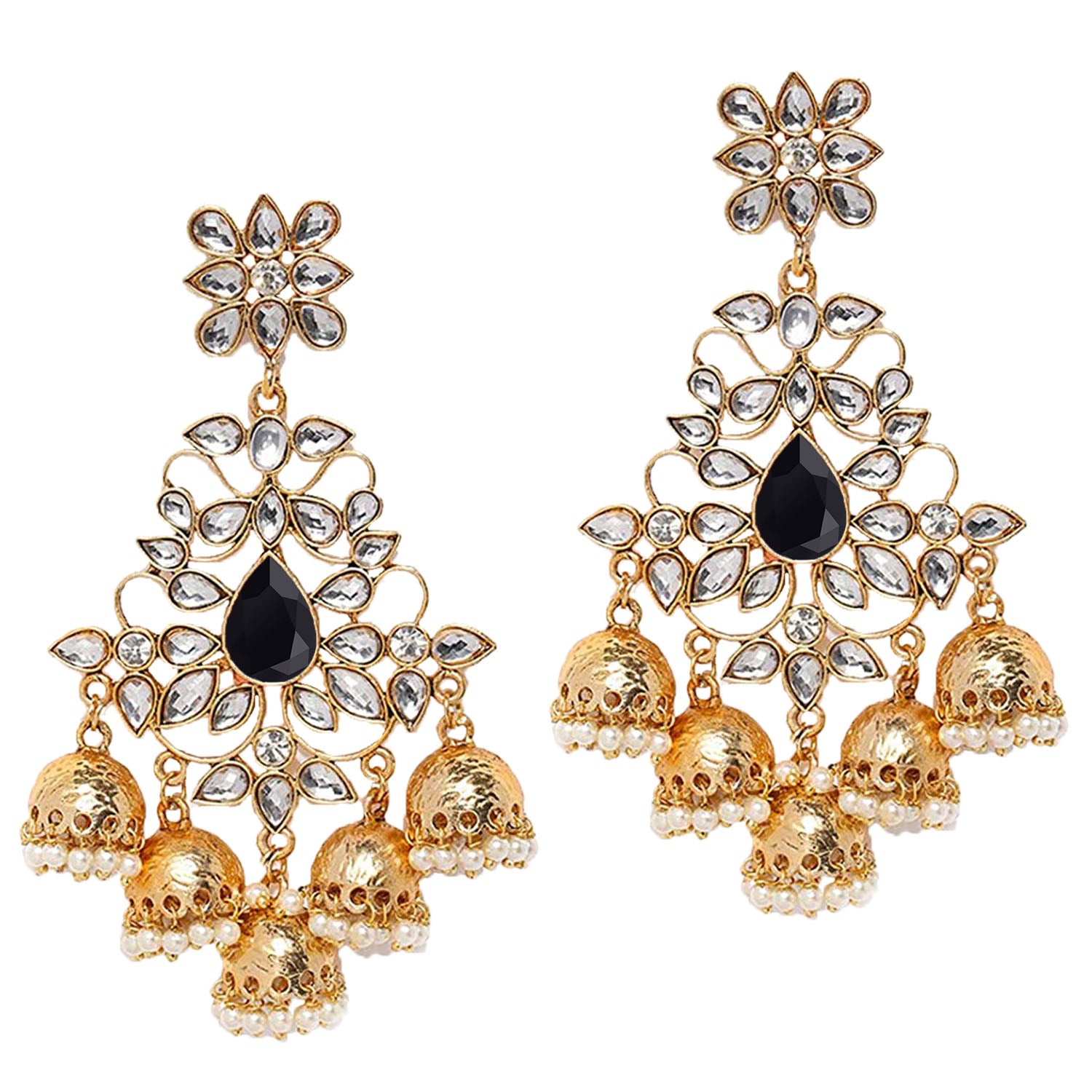 Traditional Dangler Big Jhumki Earrings with Red Kundan