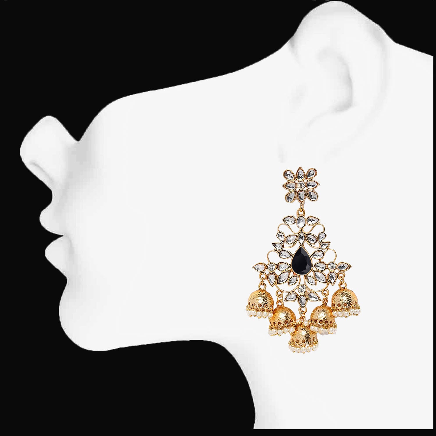 Traditional Dangler Big Jhumki Earrings with Red Kundan