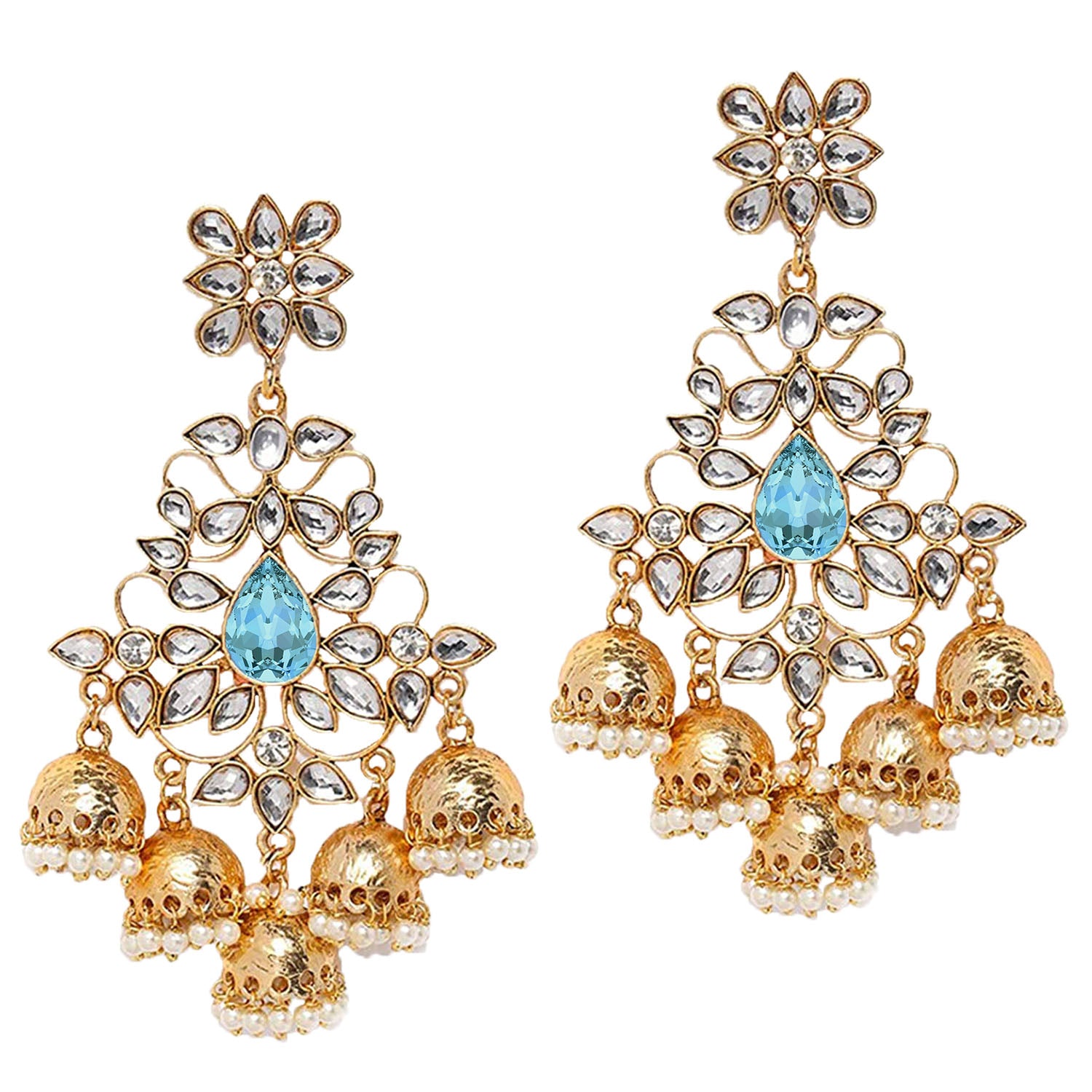 Traditional Dangler Big Jhumki Earrings with Red Kundan