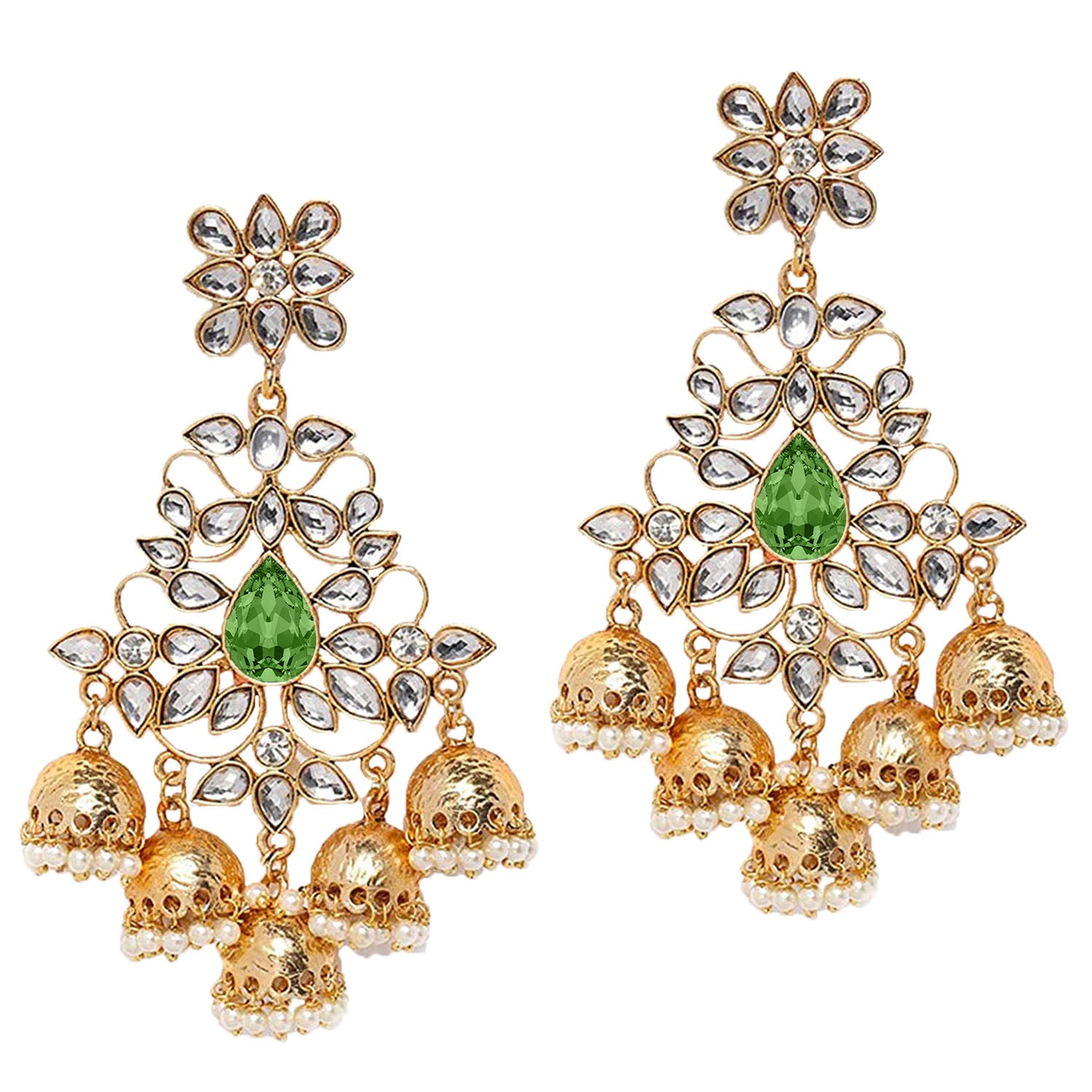 Traditional Dangler Big Jhumki Earrings with Red Kundan