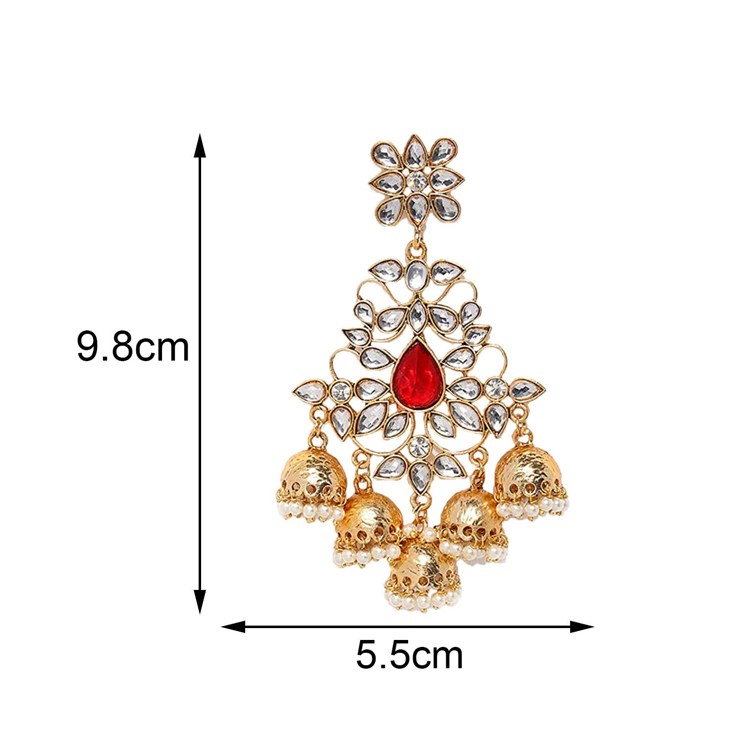 Traditional Dangler Big Jhumki Earrings with Red Kundan