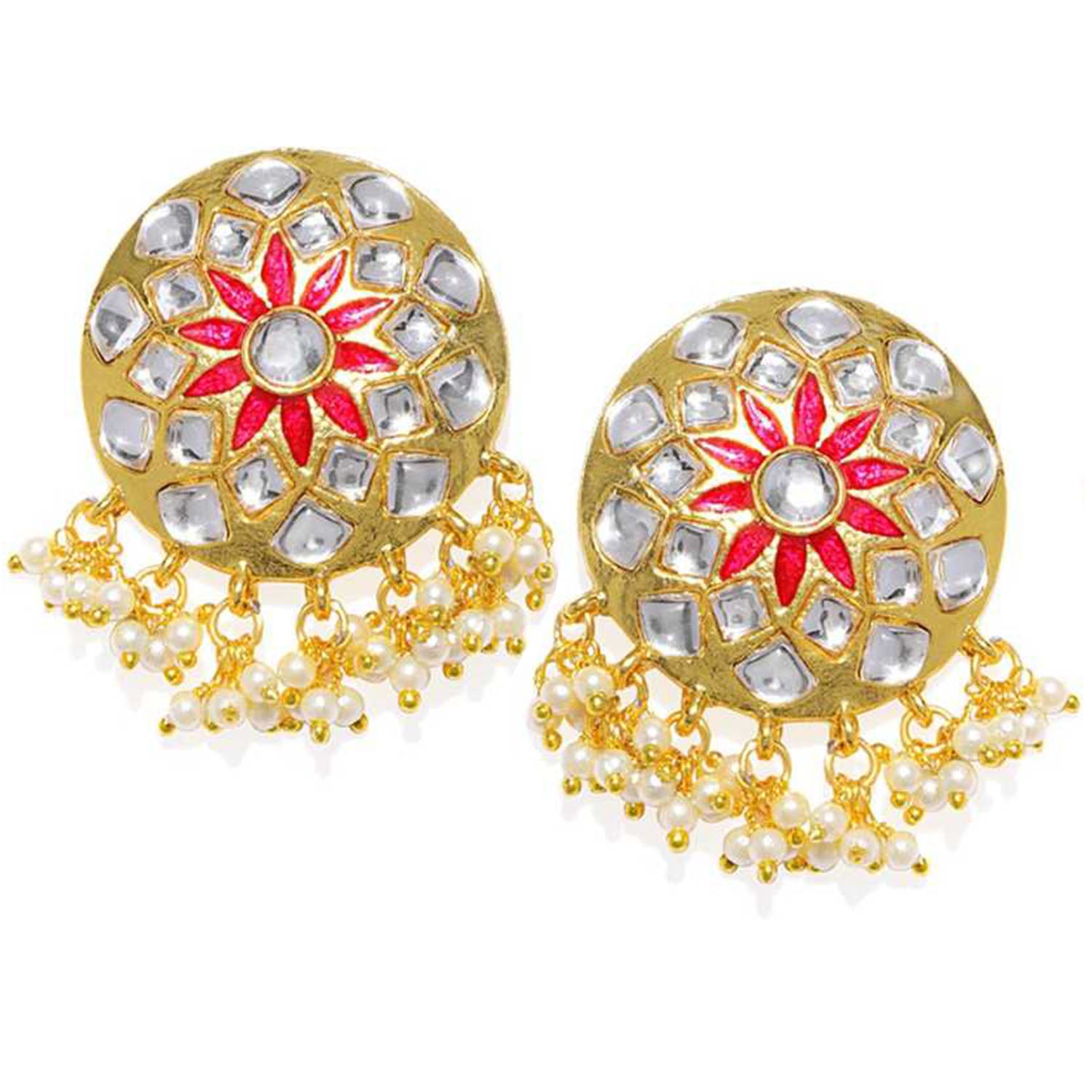 Traditional Pearl and Kundan Meenakari Dangler Earring