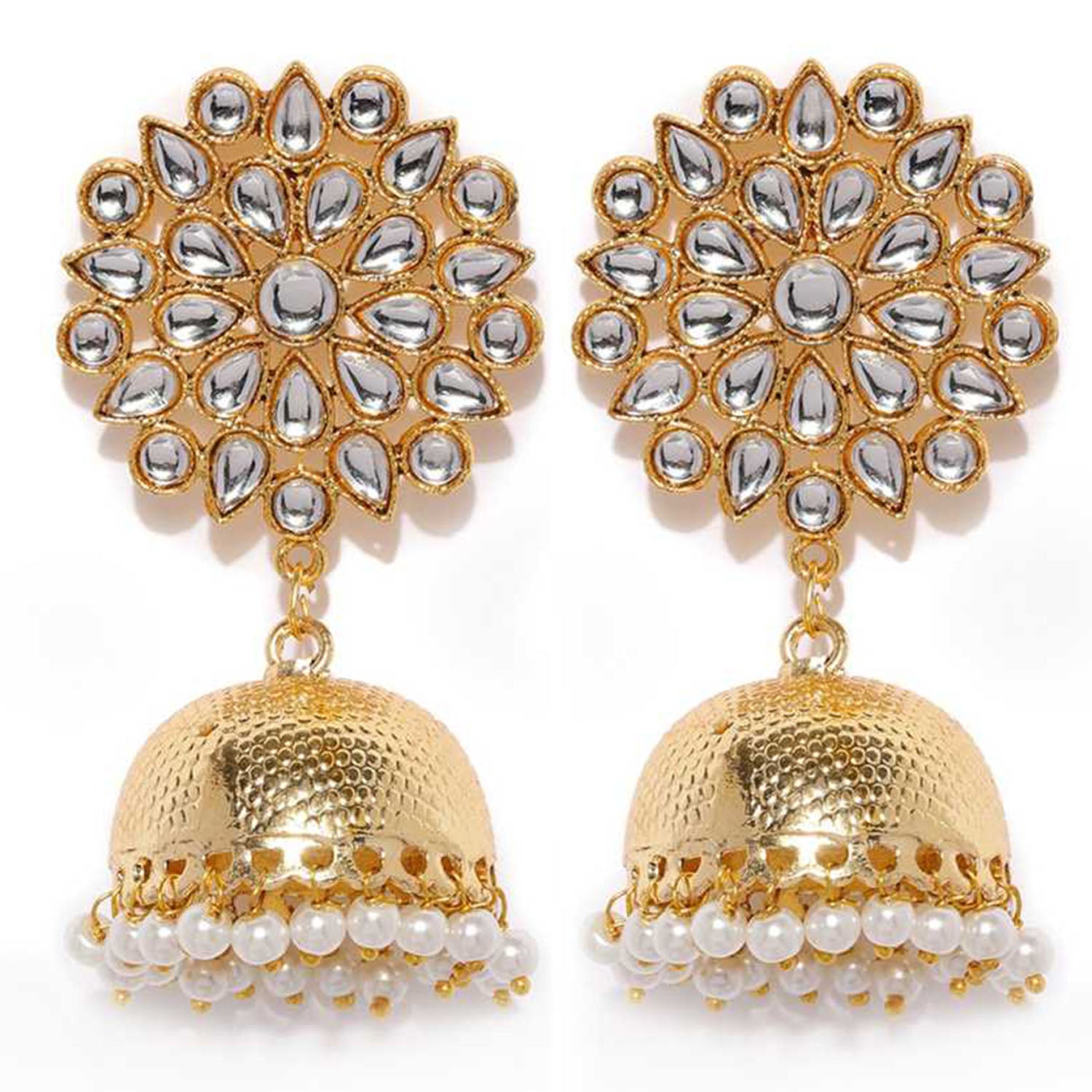 Traditional Kundan and Pearl Drop Jhumki Earring