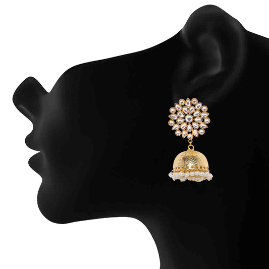 Traditional Kundan and Pearl Drop Jhumki Earring