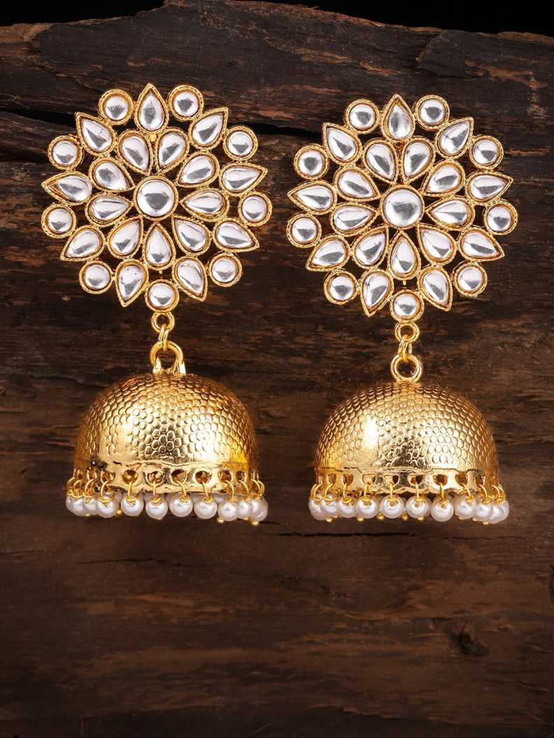 Traditional Kundan and Pearl Drop Jhumki Earring
