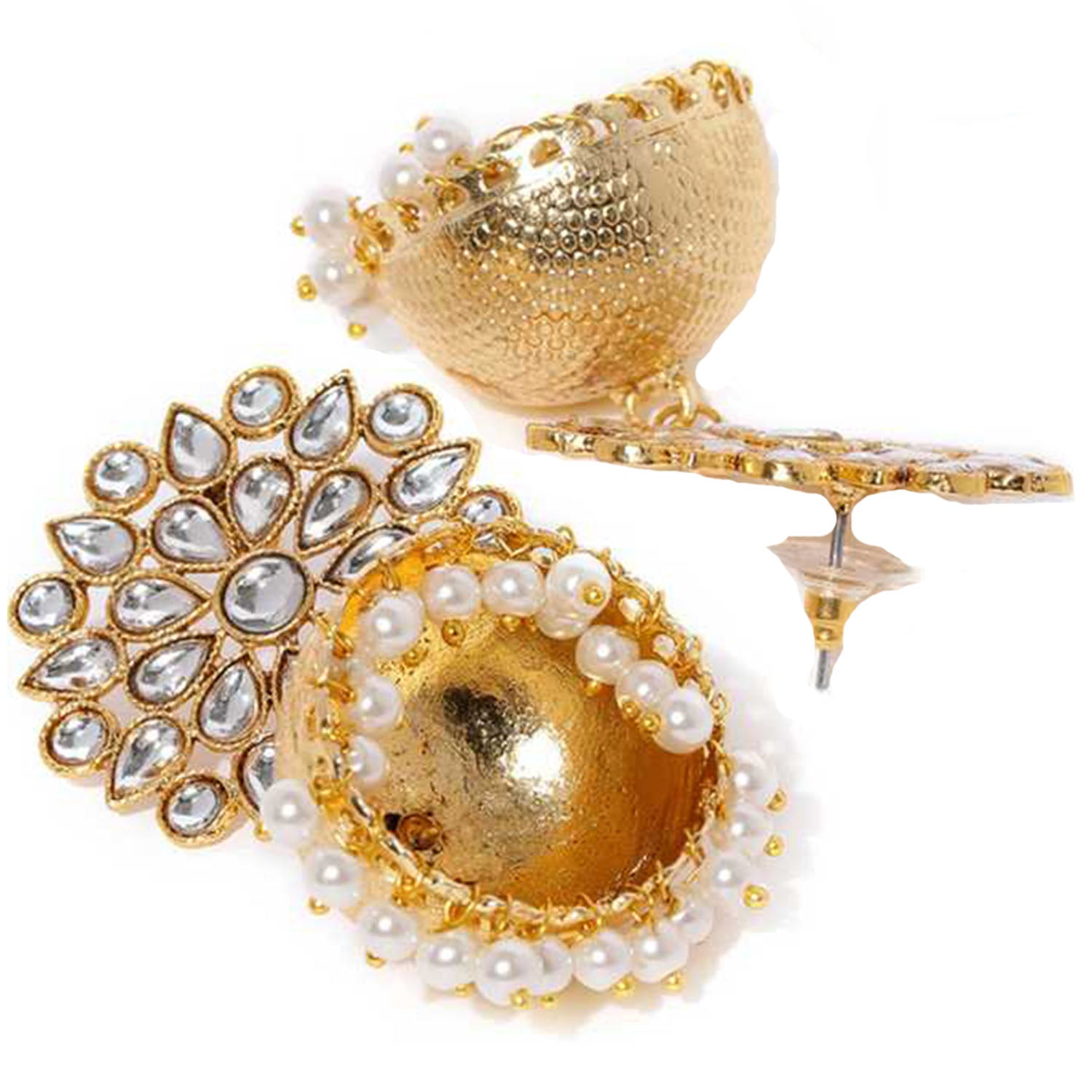 Traditional Kundan and Pearl Drop Jhumki Earring