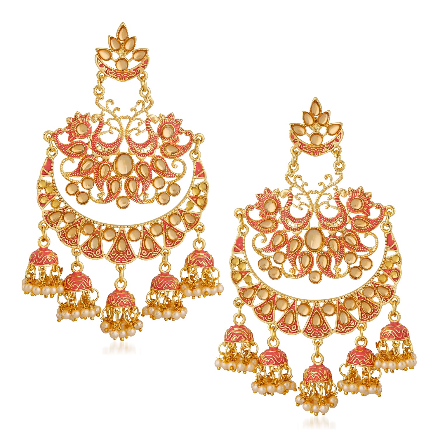 Traditional Meenakari Peacock Chandbali Jhumki Earring