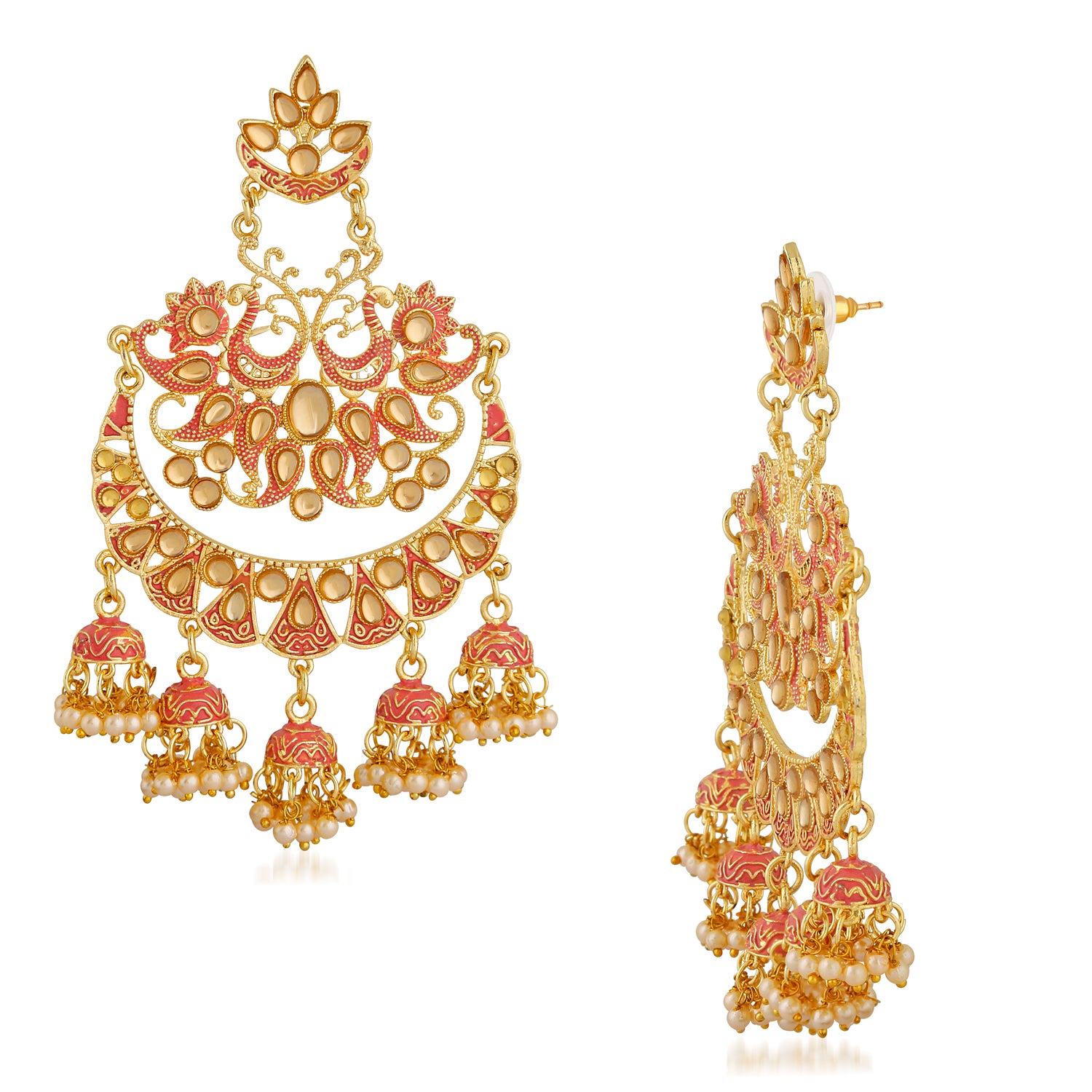 Traditional Meenakari Peacock Chandbali Jhumki Earring