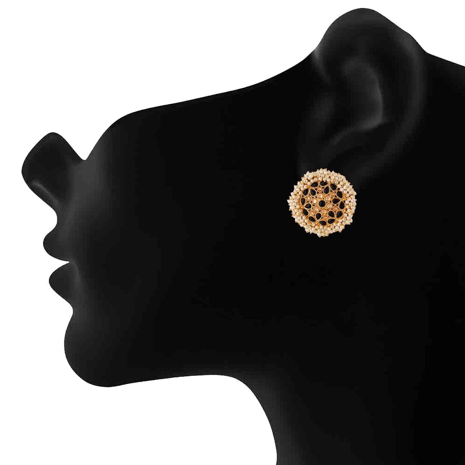 Traditional Black Kundan Circular Stud Earring