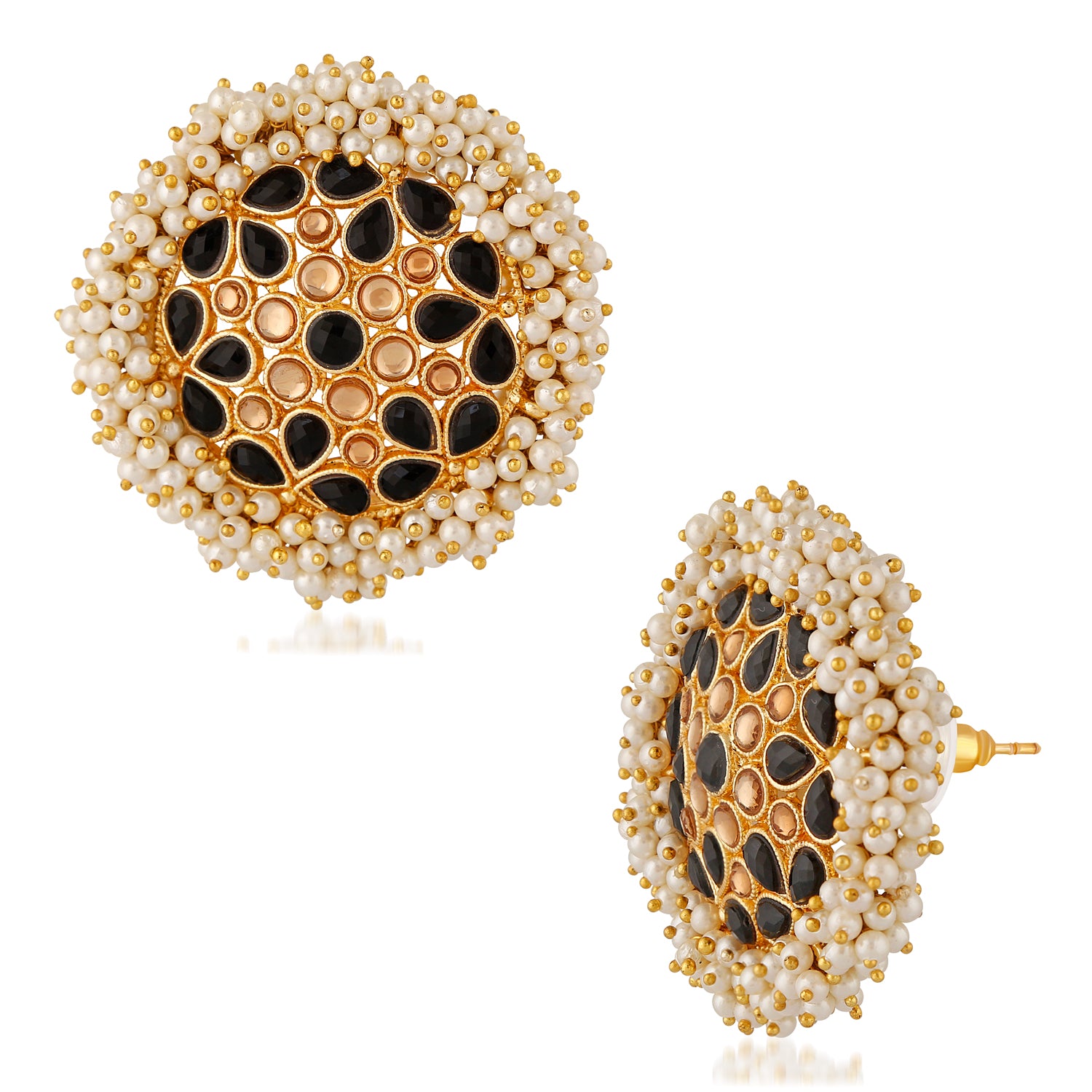 Traditional Black Kundan Circular Stud Earring