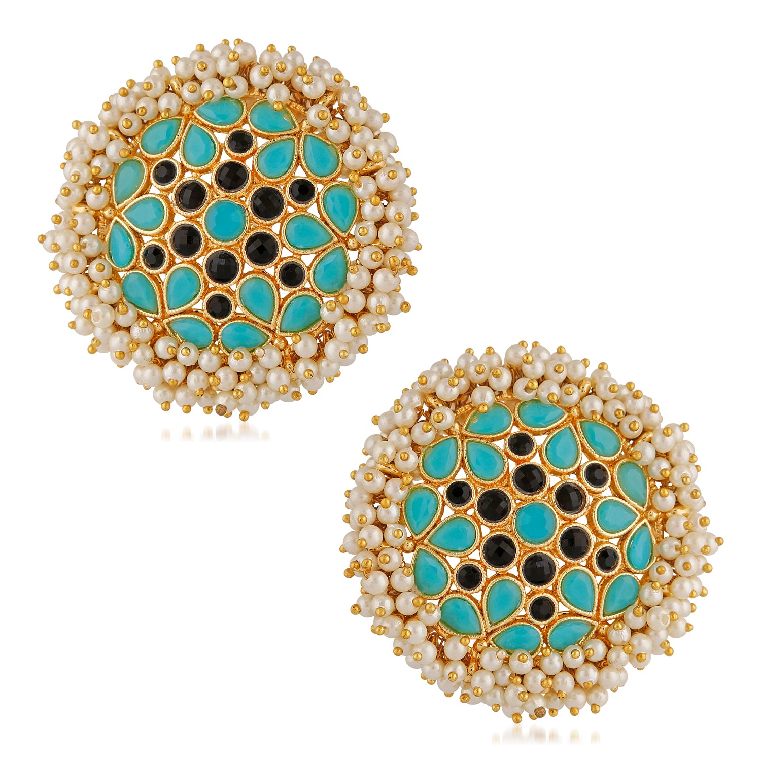 Traditional Black Kundan Circular Stud Earring