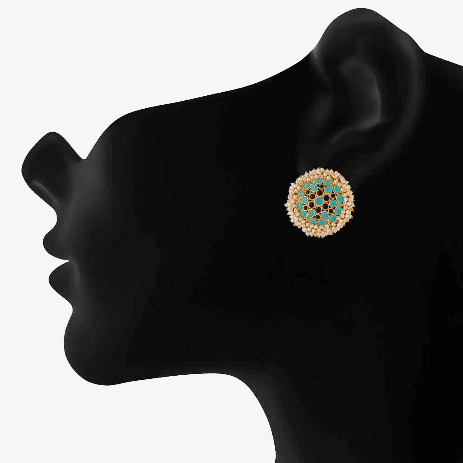 Traditional Black Kundan Circular Stud Earring