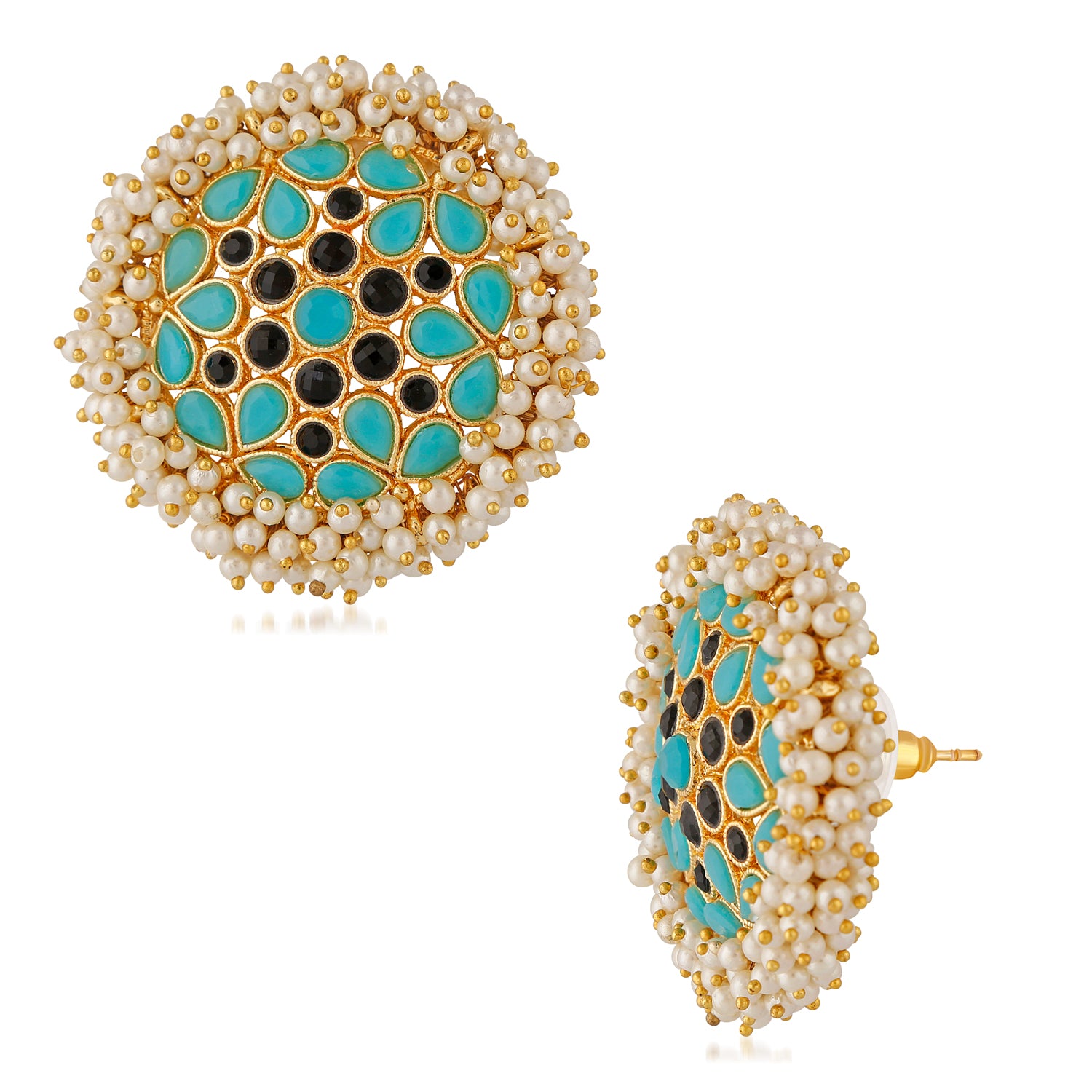 Traditional Black Kundan Circular Stud Earring