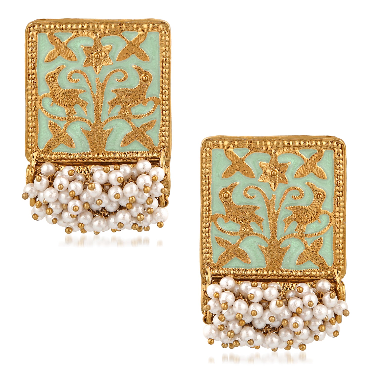 Meenakari Work Rectangular Shape Dangler Earring