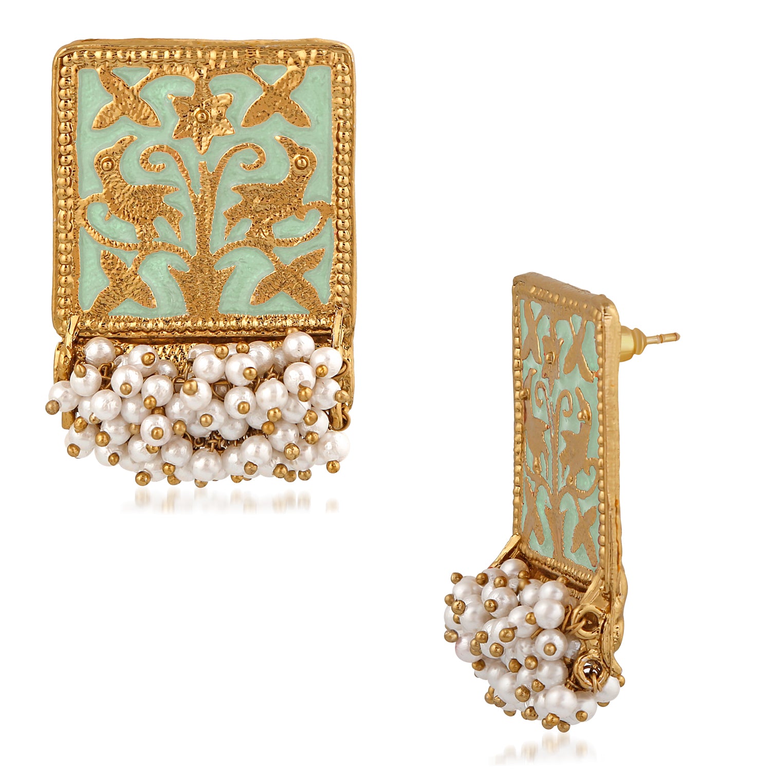 Meenakari Work Rectangular Shape Dangler Earring