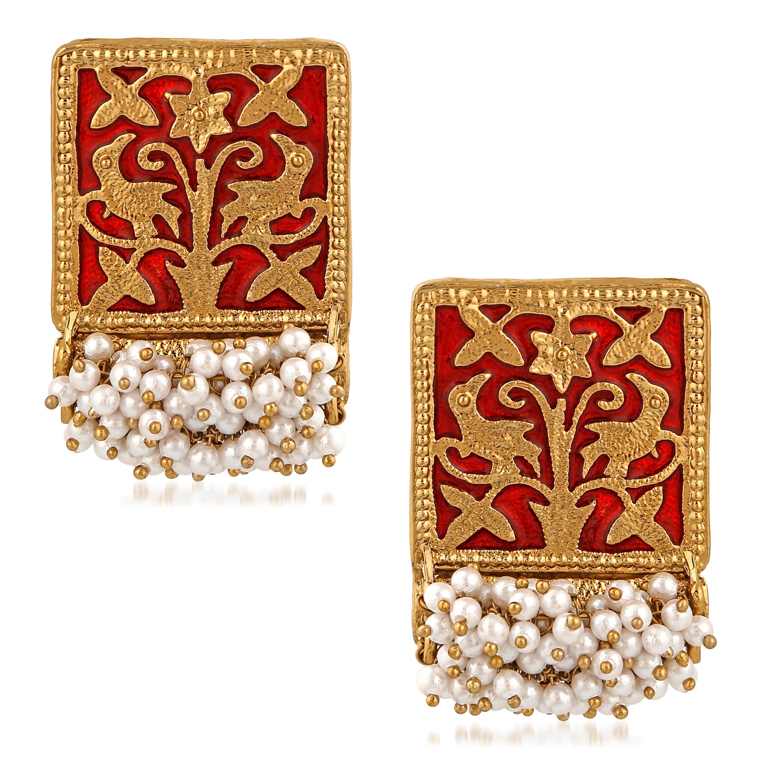 Meenakari Work Rectangular Shape Dangler Earring