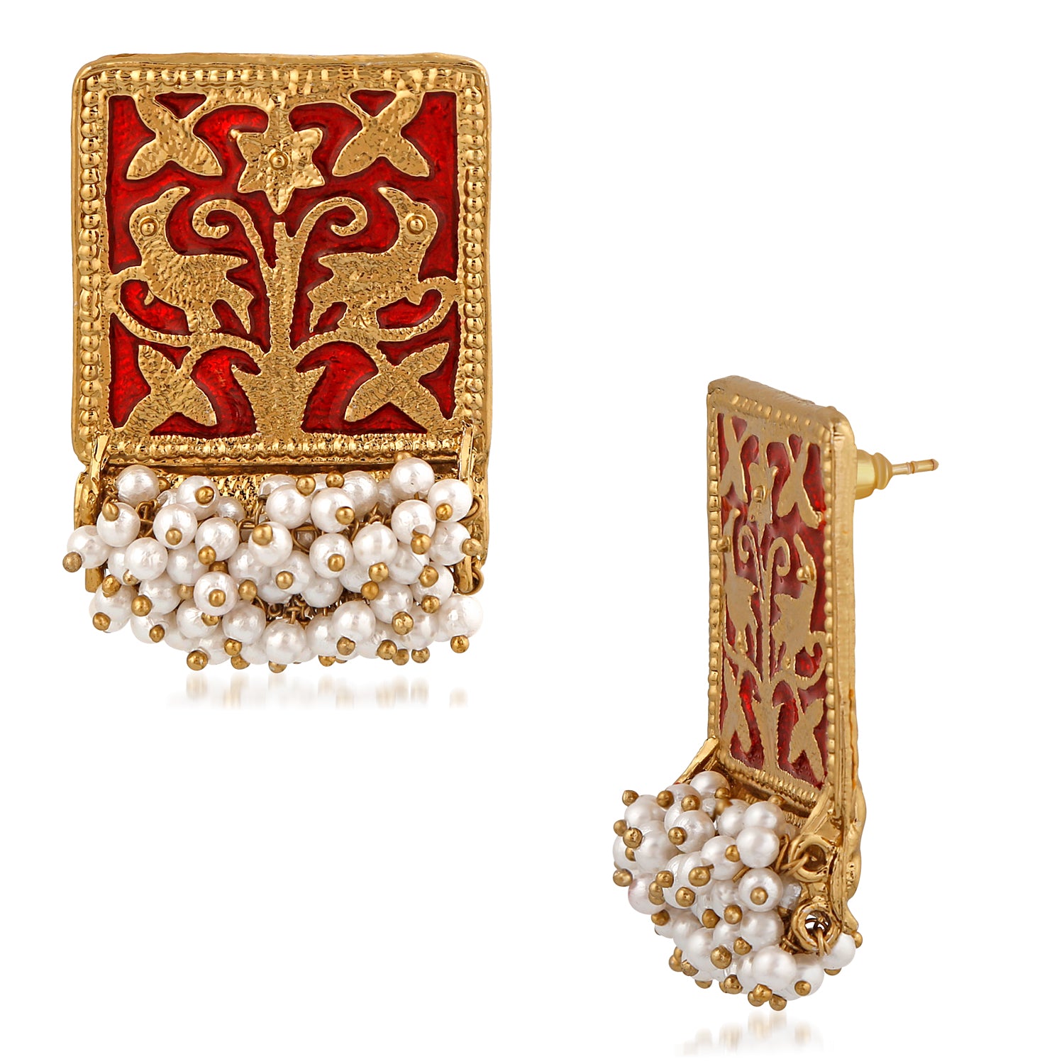 Meenakari Work Rectangular Shape Dangler Earring