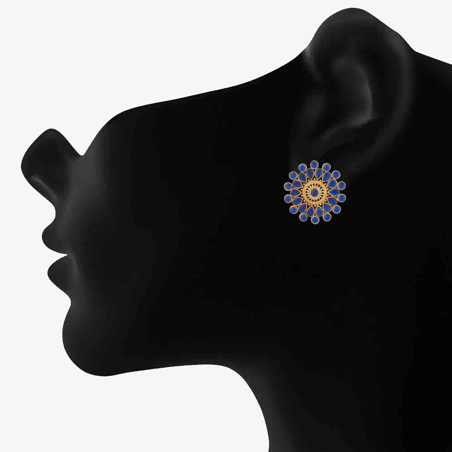 Ethnic Blue Kundan Circular Stud Earring