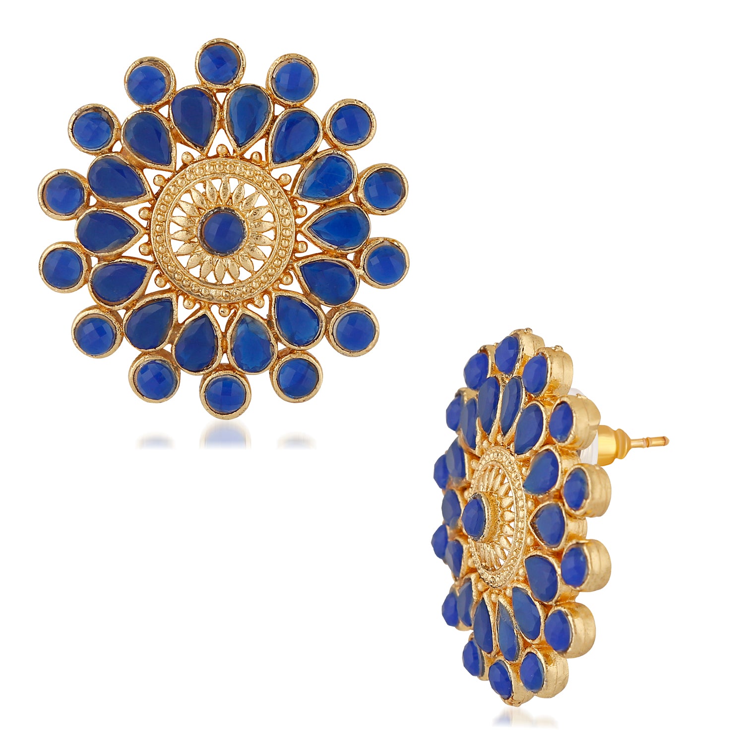 Ethnic Blue Kundan Circular Stud Earring