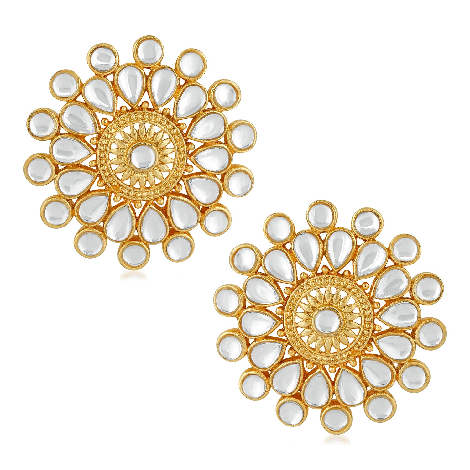 Ethnic Blue Kundan Circular Stud Earring