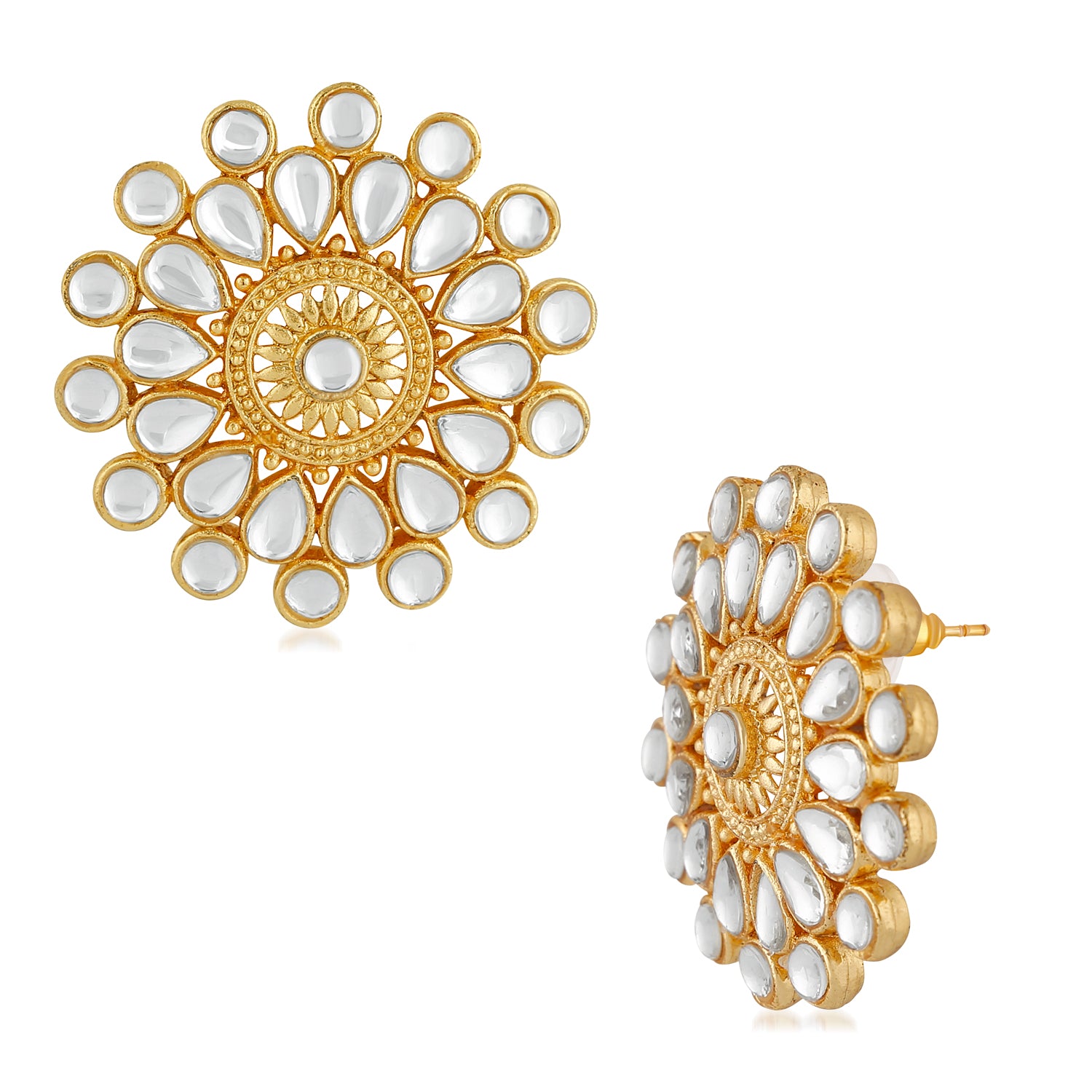 Ethnic Blue Kundan Circular Stud Earring