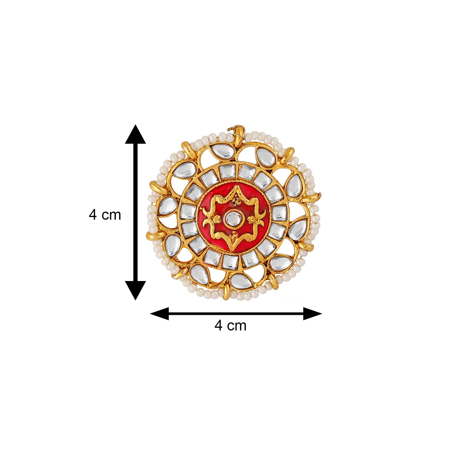 Traditional Meenakari White and Red Kundan Circular Stud Earring