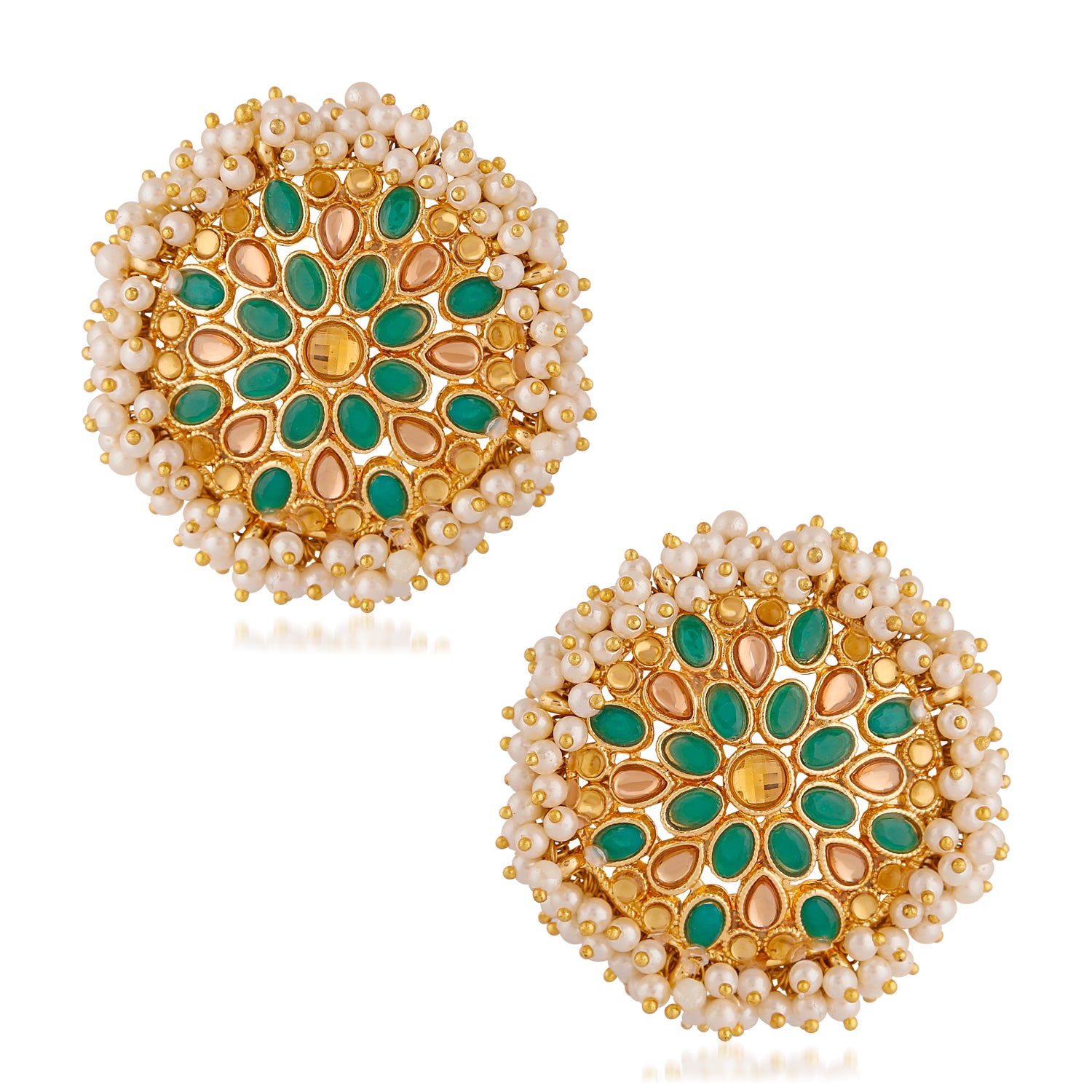 Traditional Meenakari Green Kundan Circular Stud Earring